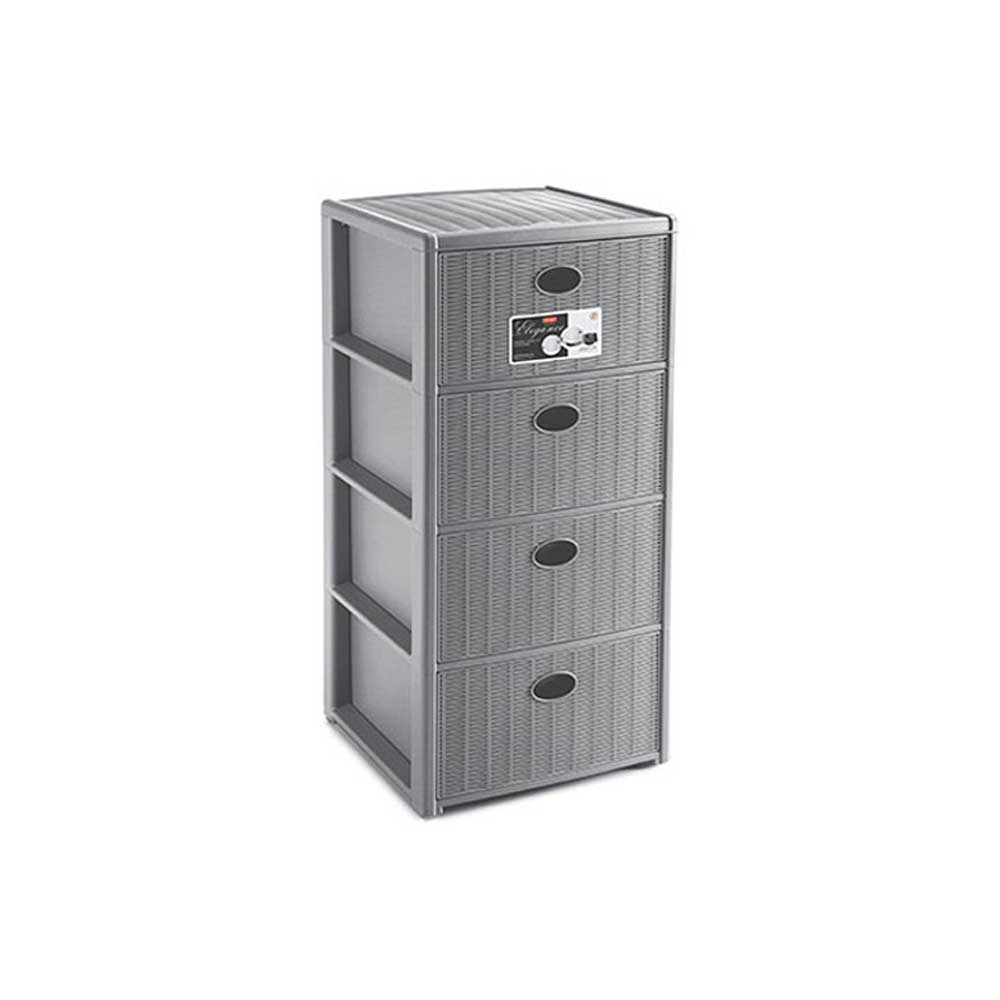 Stefanplast Cassettiera Elegance In Plastica A 4 Cassetti Effetto Rattan 40X40X80H Cm Colore Grigio