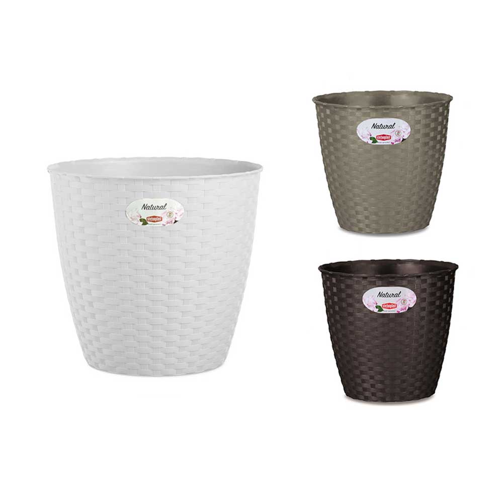 Stefanplast Vaso Naturale In Plastica Effetto Rattan Diametro 19 Cm Colori Assortiti