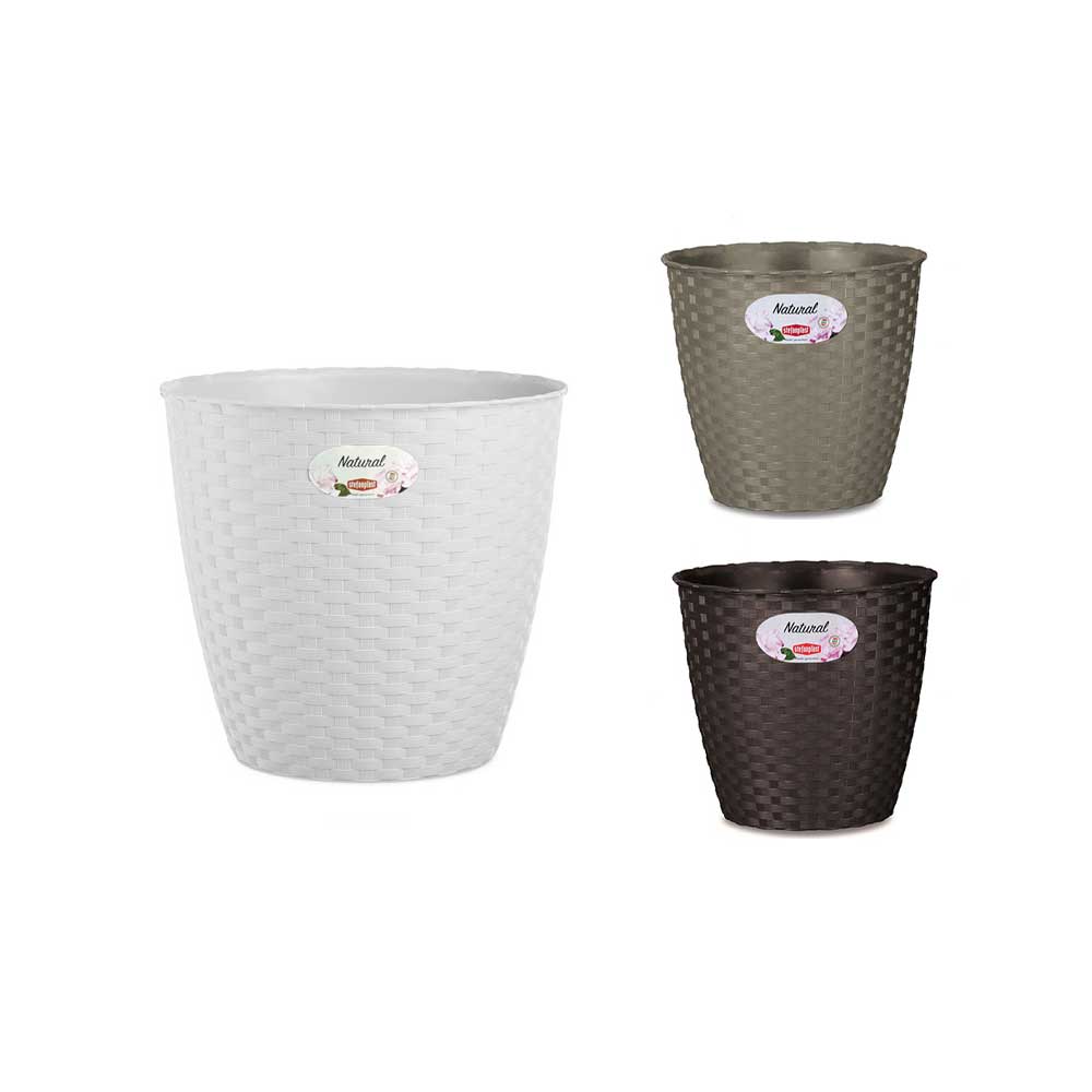 Stefanplast Vaso Naturale In Plastica Effetto Rattan Diametro 14 Cm Colori Assortiti
