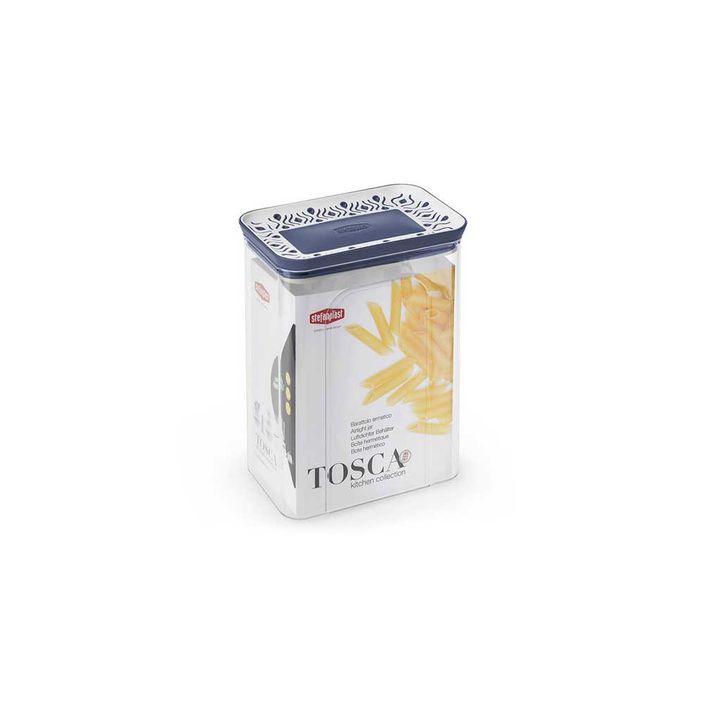 Stefanplast Barattolo Rettangolare Con Coperchio Tosca In Plastica 2,2 Lt Colore Blu