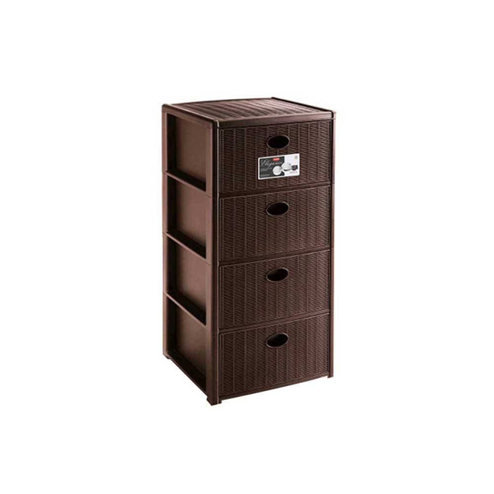 Stefanplast Cassettiera Elegance In Plastica A 4 Cassetti Effetto Rattan 40X40X80H Cm Colore Moka
