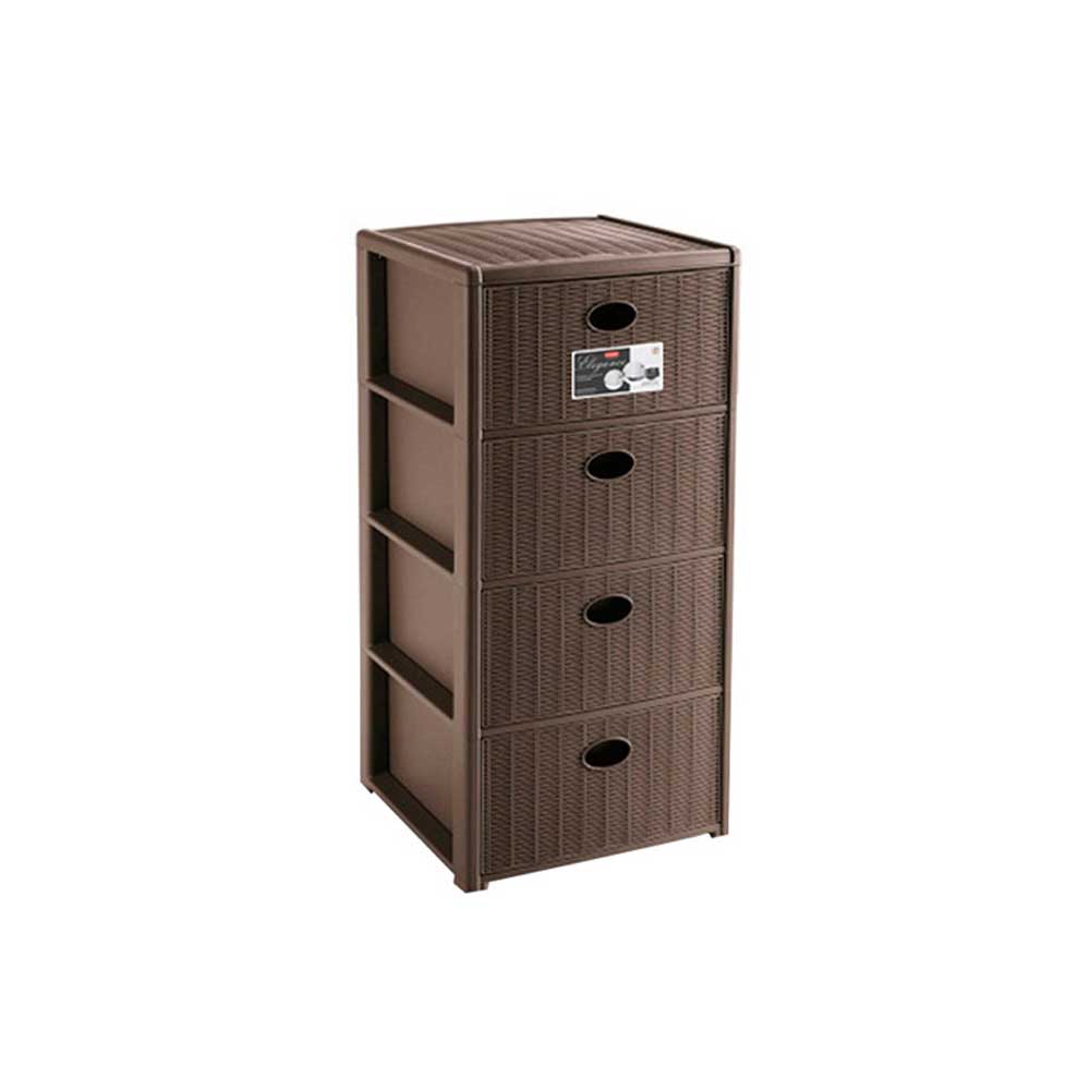 Stefanplast Cassettiera Elegance In Plastica A 4 Cassetti Effetto Rattan 40X40X80H Cm Colore Tortora