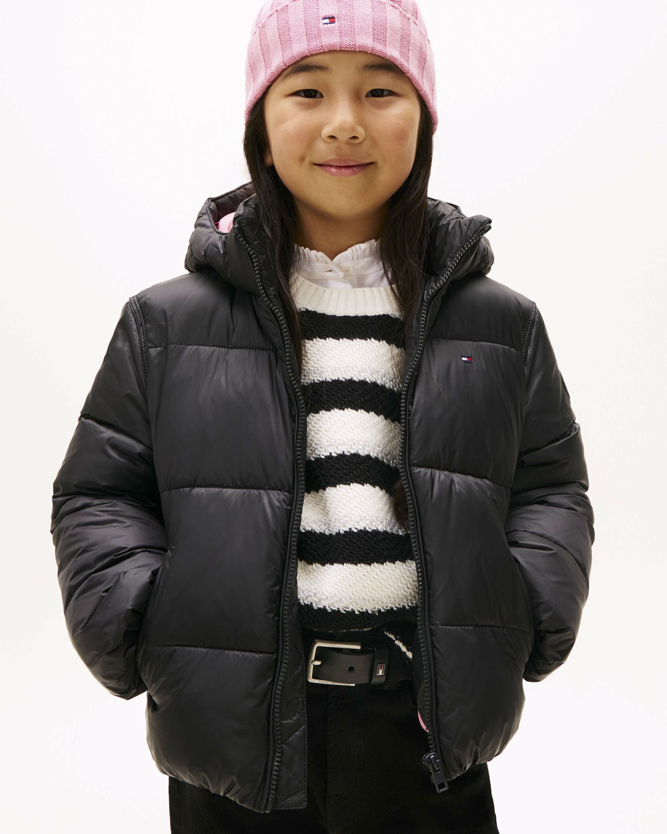 Piumino nero Tommy Hilfiger trapuntato con cappuccio