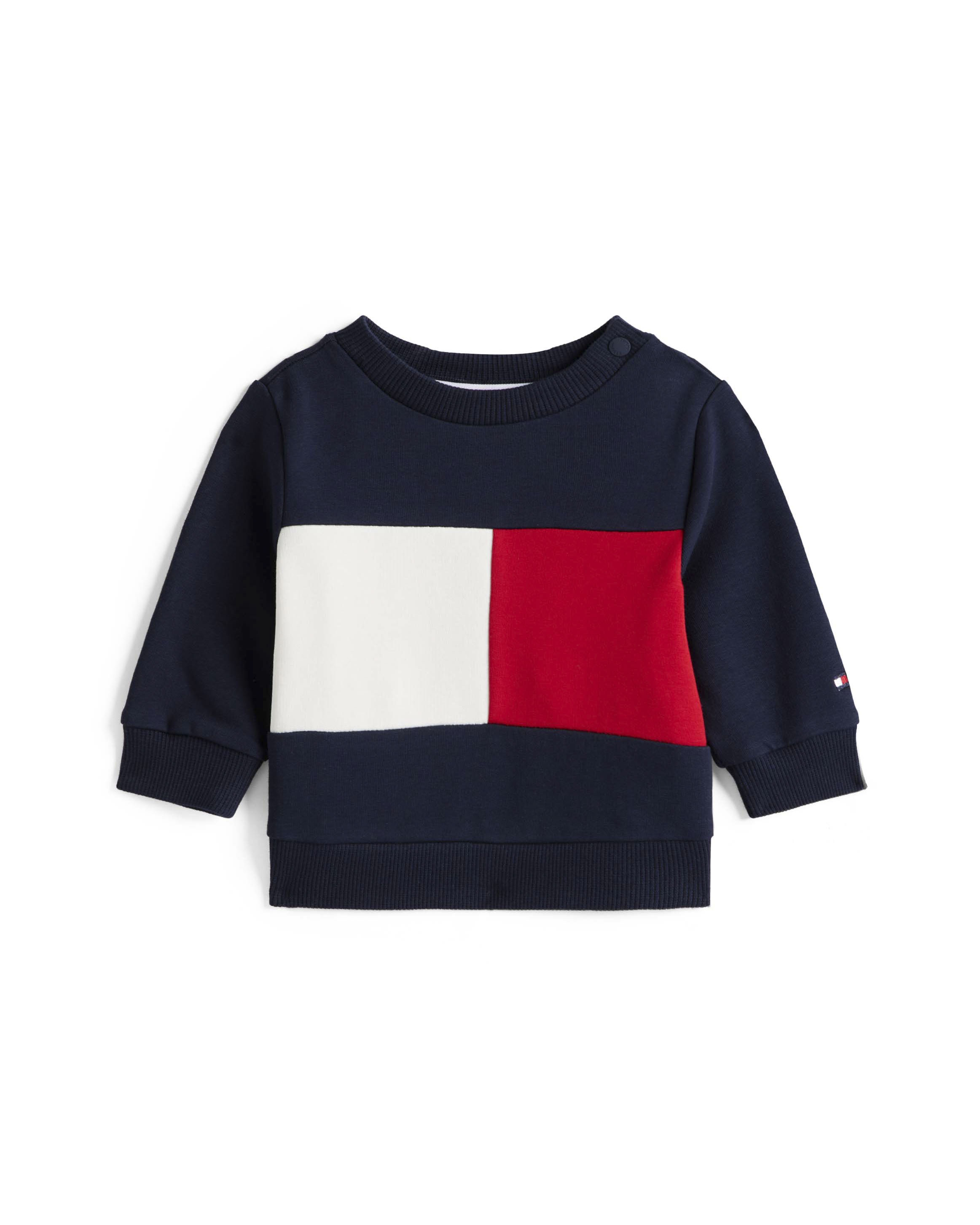 Felpa Tommy Hilfiger blu in cotone stretch con maxi bandiera icon