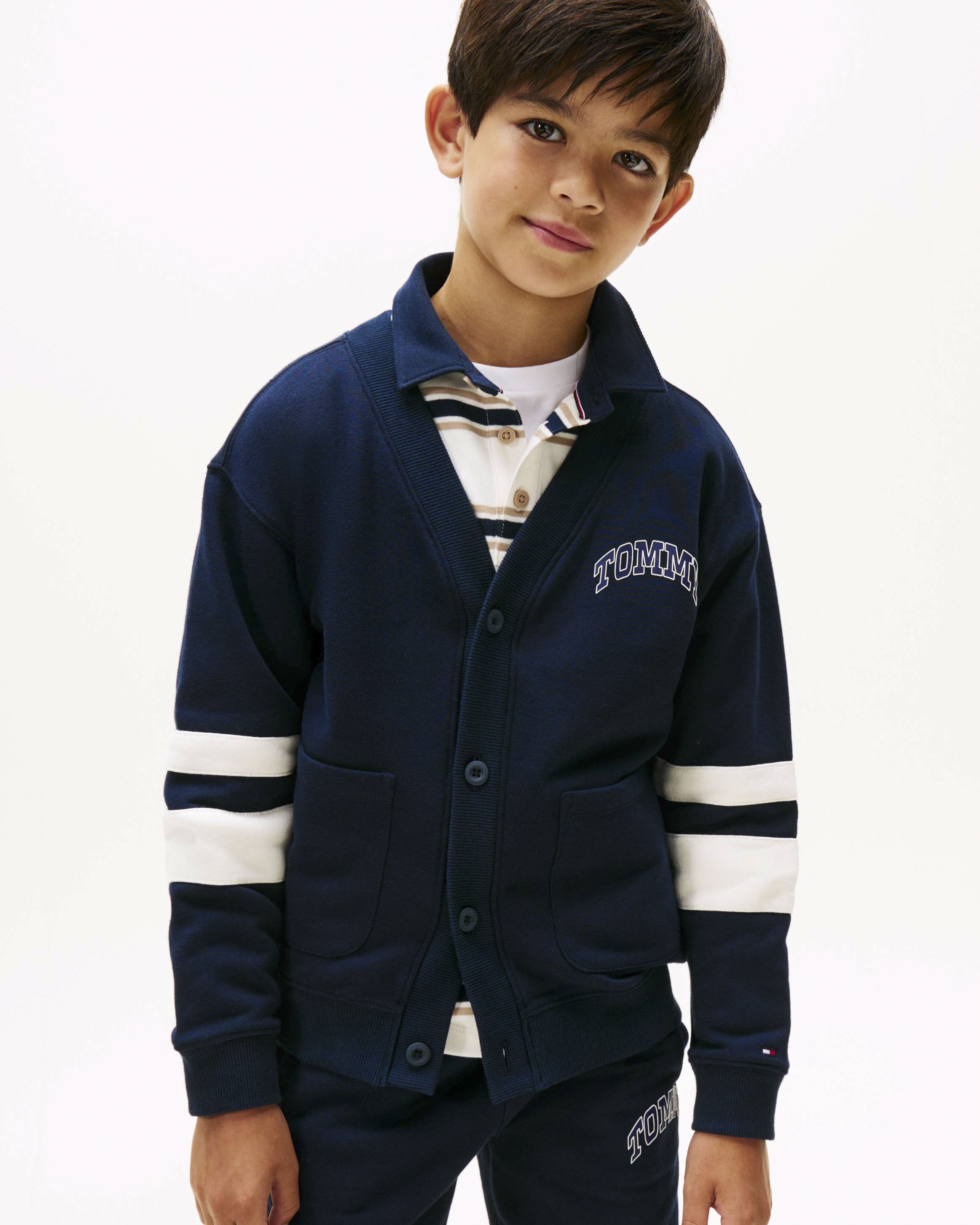 Cardigan college Tommy Hilfiger blu e bianco