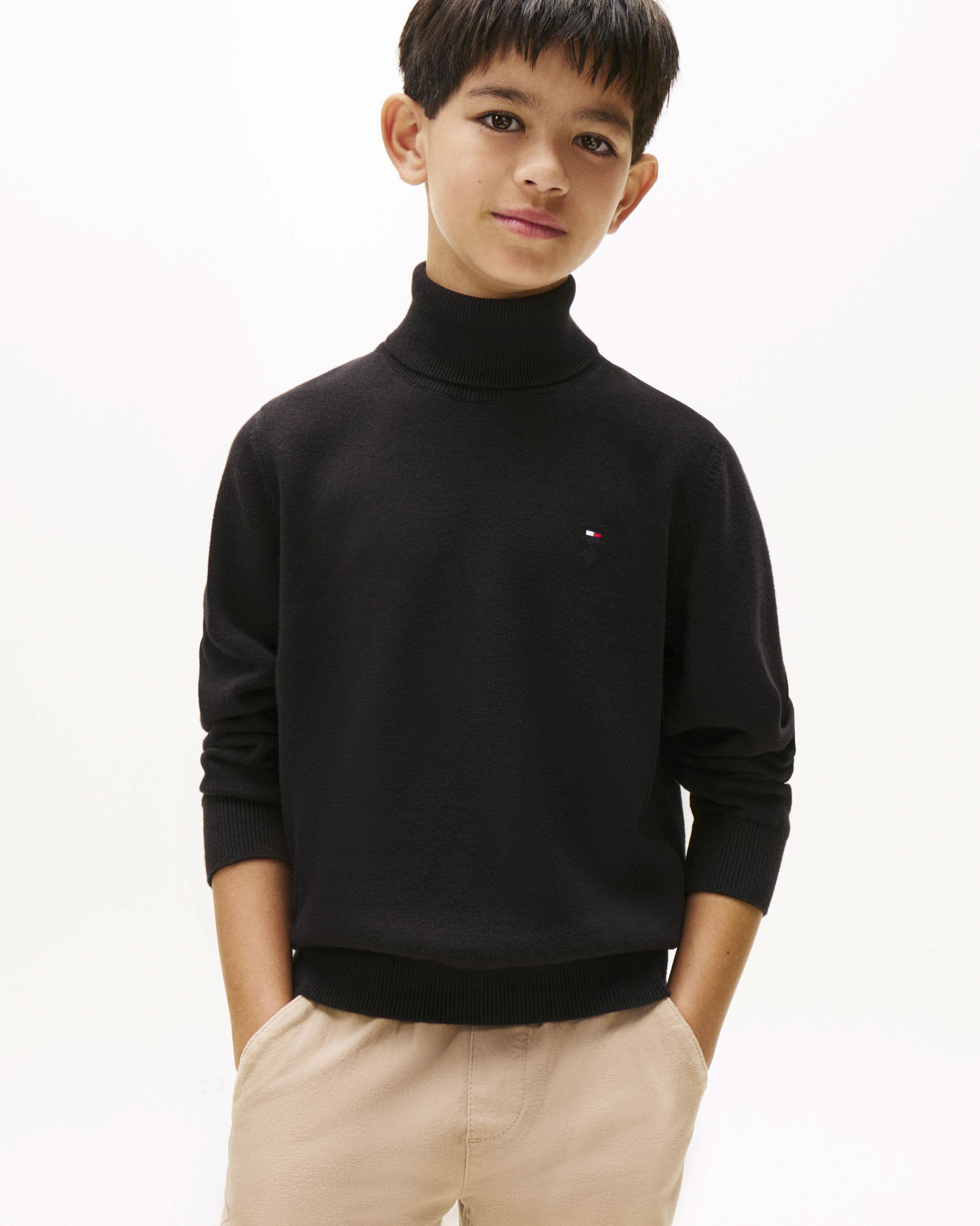 Maglioncino collo alto Tommy Hilfiger nero in puro cotone