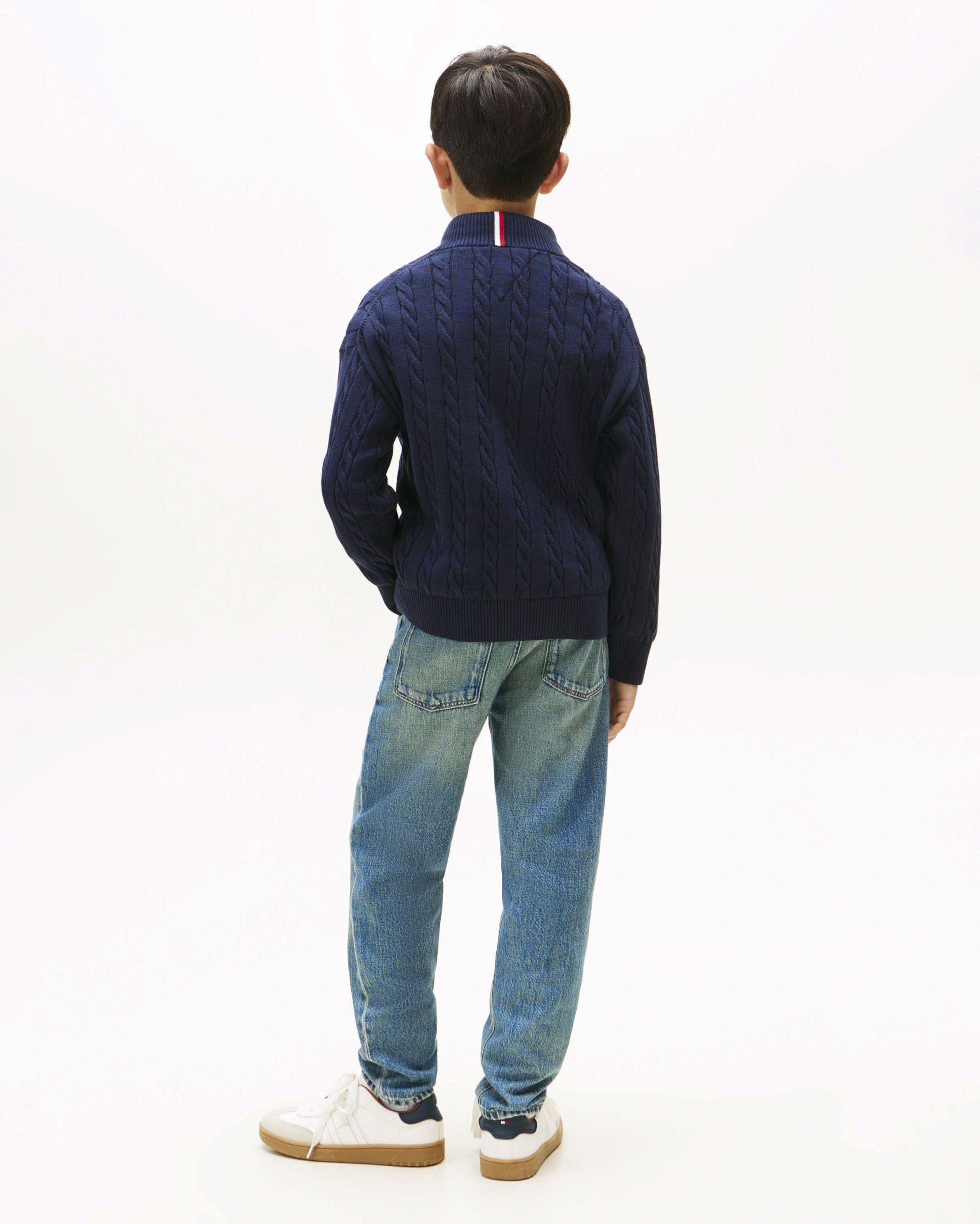 Maglioncino Tommy Hilfiger blu a trecce in puro cotone con zip