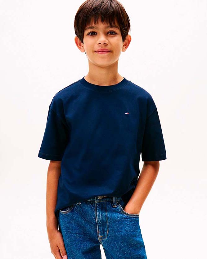 T-shirt Tommy Hilfiger blu in puro cotone con mini bandiera logo