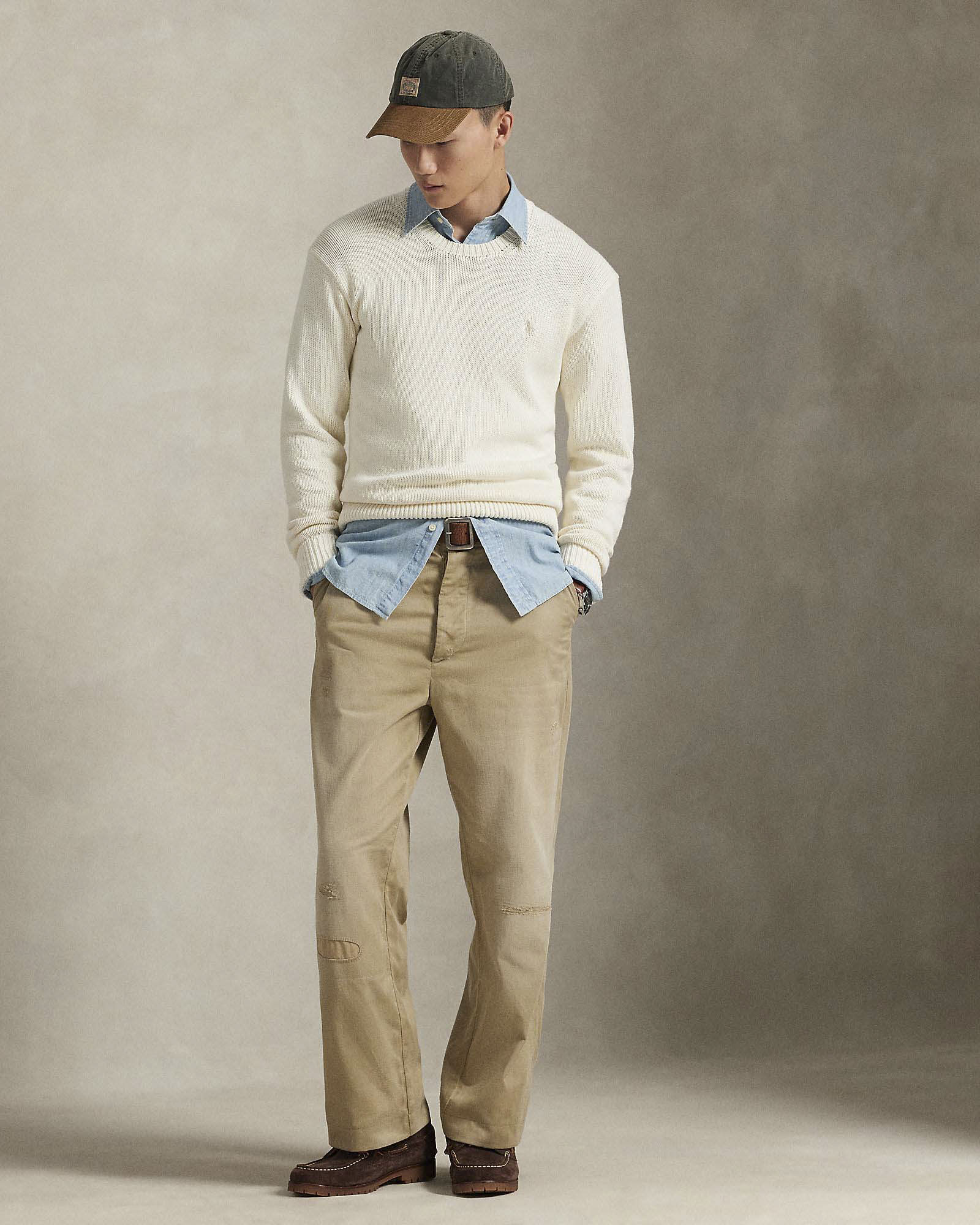 Maglione girocollo Polo Ralph Lauren panna tinto in capo