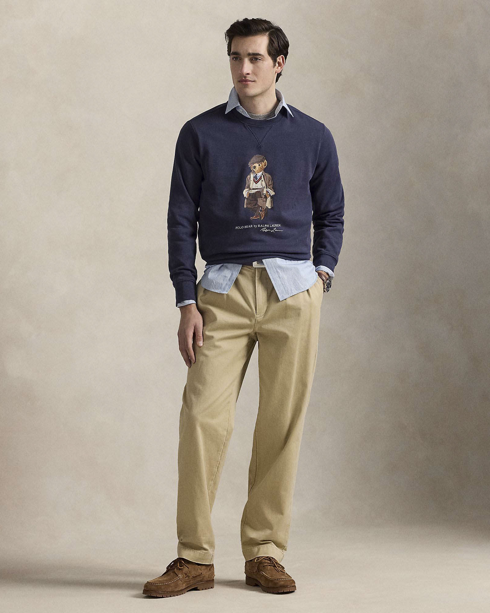 Felpa girocollo Polo blu in cotone con maxi stampa Polo Bear frontale