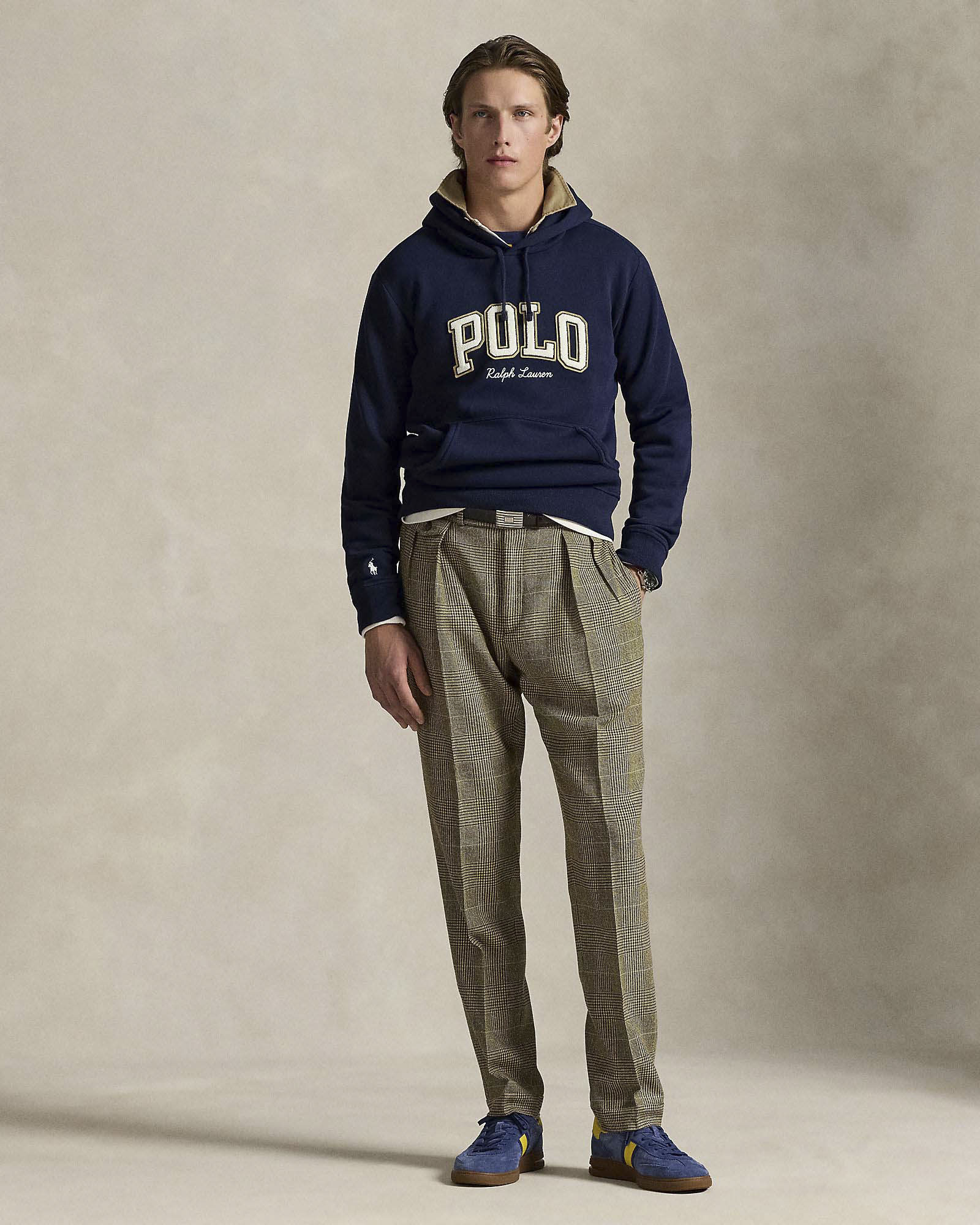 Felpa Polo Ralph Lauren blu in cotone con cappuccio e scritta 'POLO' in spugna davanti