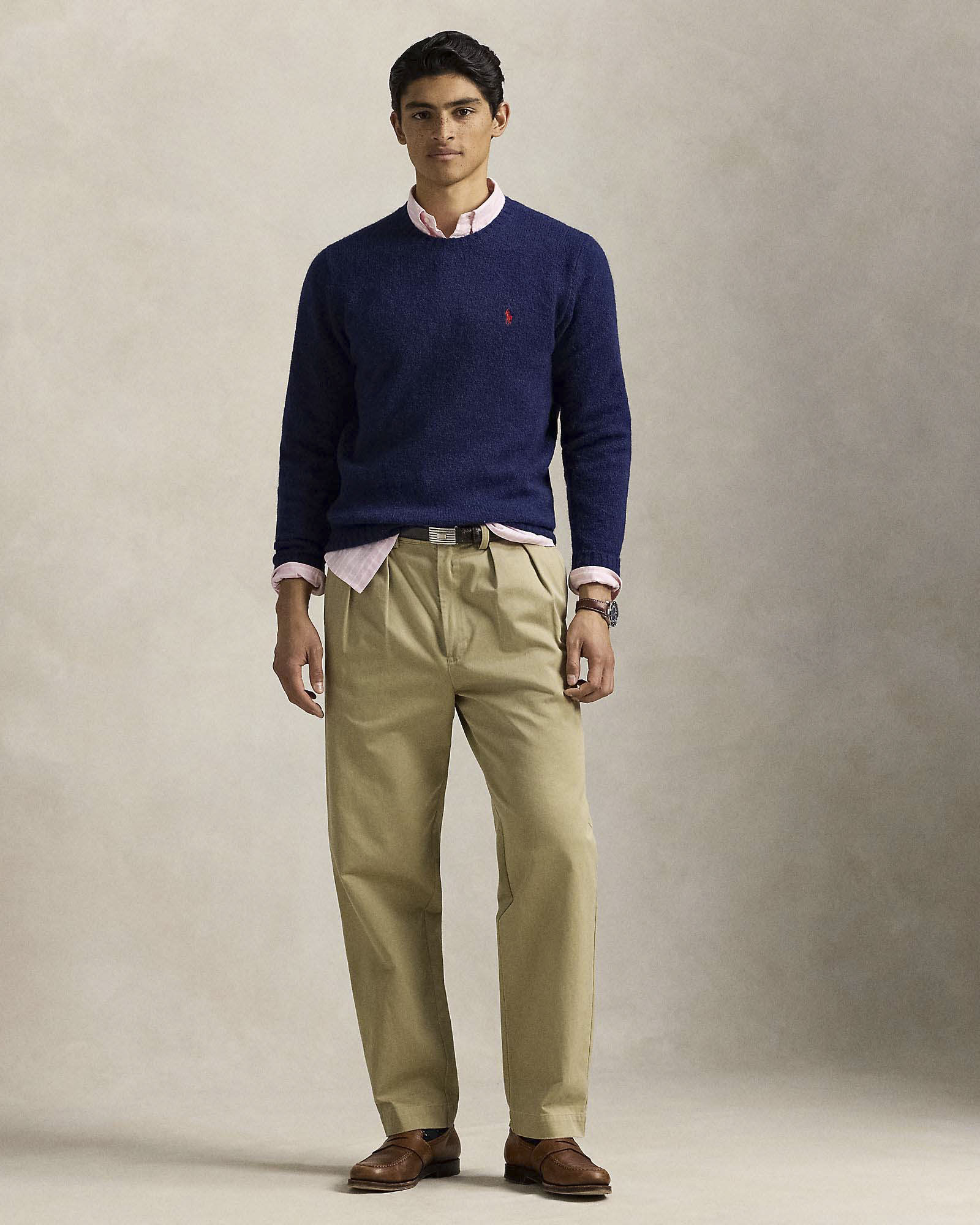 Maglione Polo Ralph Lauren blu indaco in misto lana e alpaca con logo pony in contrasto ricamato sul petto