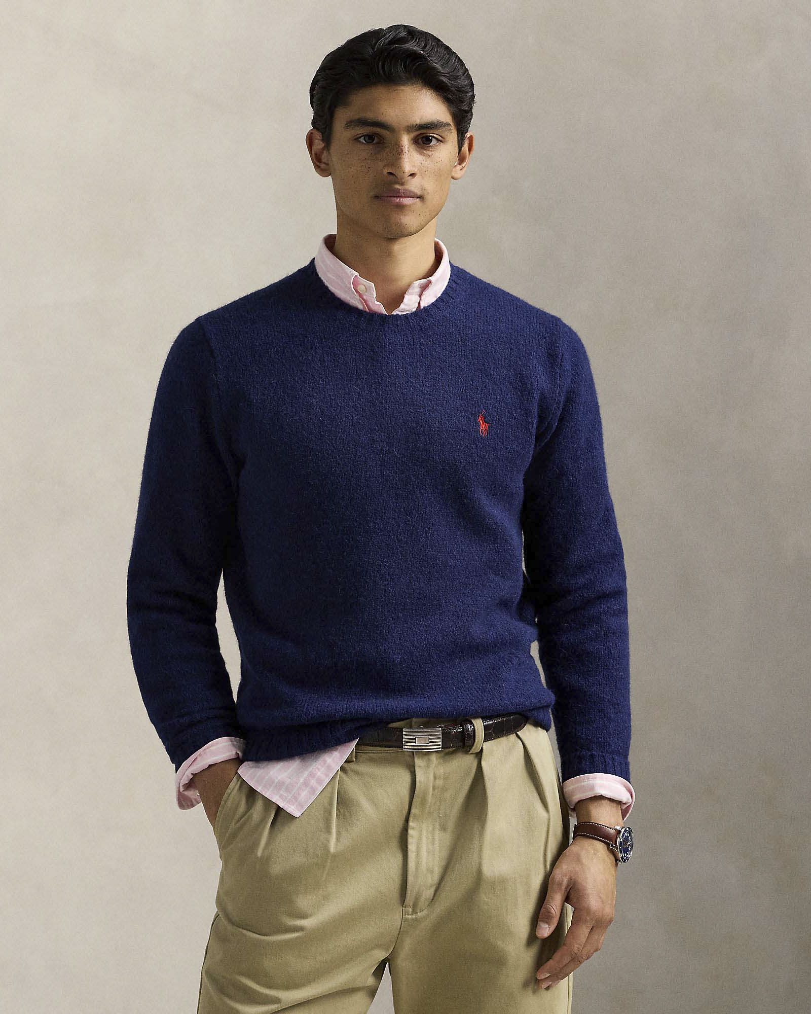 Maglione Polo Ralph Lauren blu indaco in misto lana e alpaca con logo pony in contrasto ricamato sul petto image