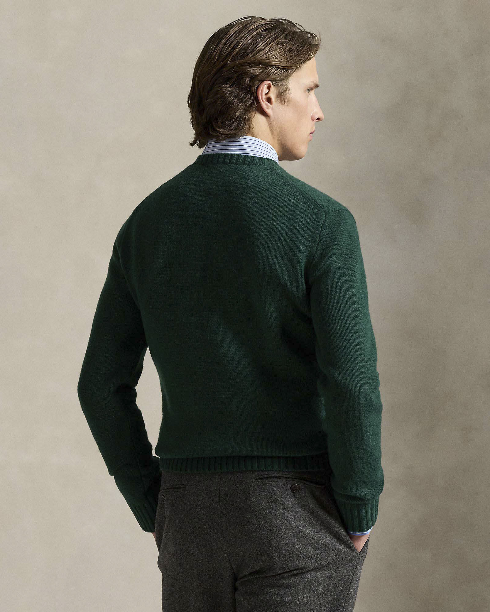 Maglione Polo Ralph Lauren verde girocollo in misto lana e cachemire con Polo Bear ricamato davanti image