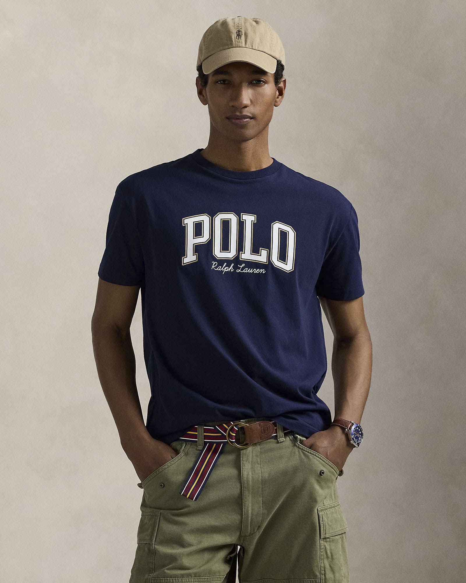 T-shirt Polo Ralph Lauren blu mezza manica in puro cotone con stampa scritta Polo image