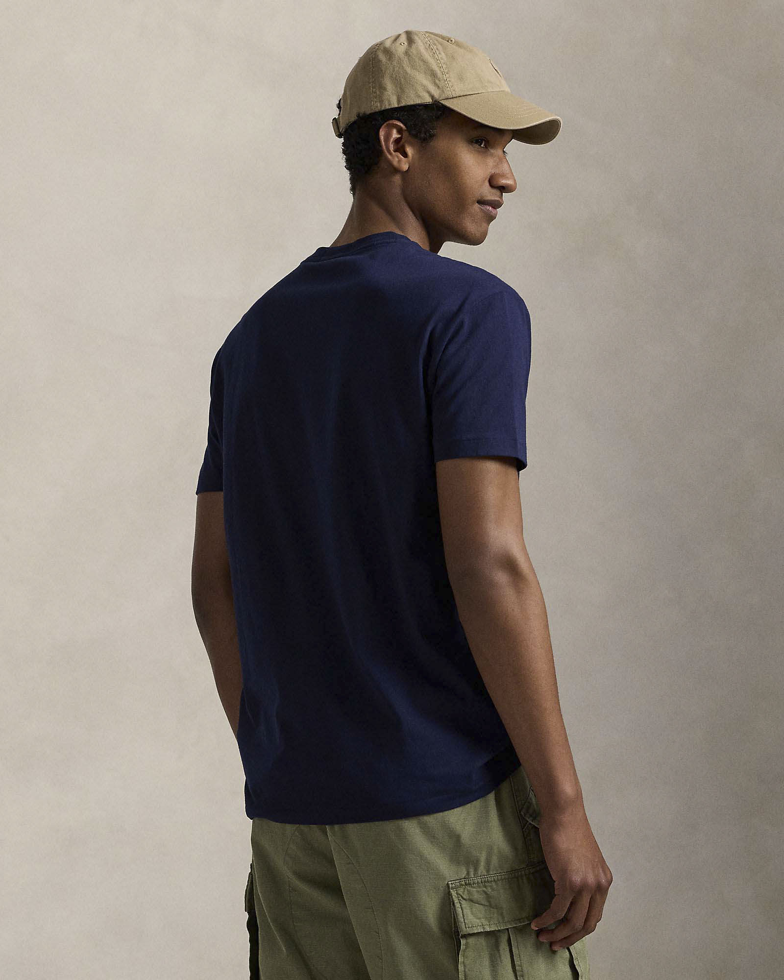 T-shirt Polo Ralph Lauren blu mezza manica in puro cotone con stampa scritta Polo