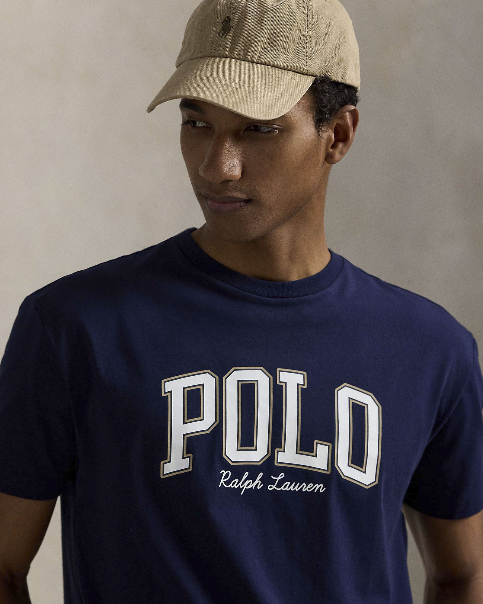 T-shirt Polo Ralph Lauren blu mezza manica in puro cotone con stampa scritta Polo