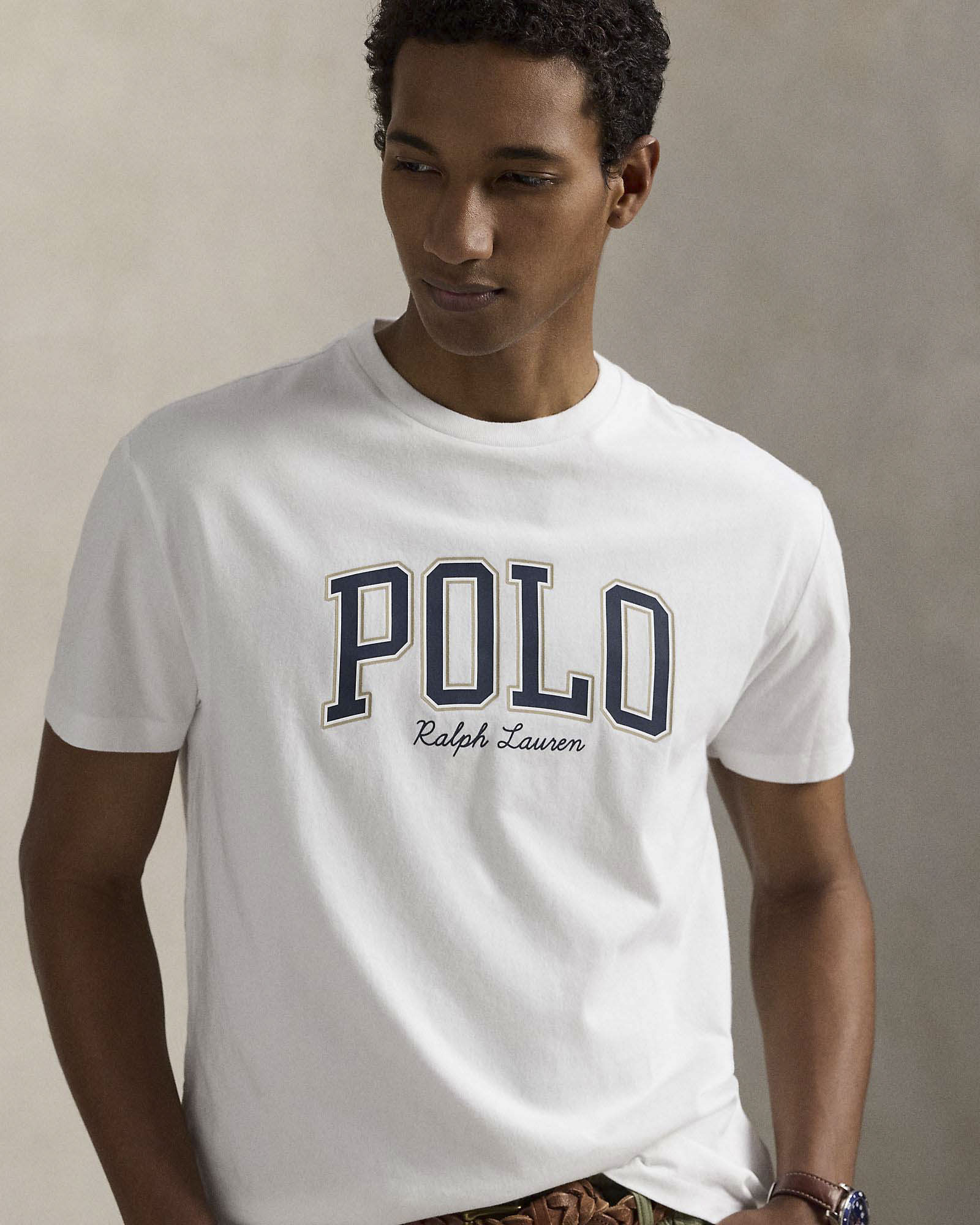 T-shirt Polo Ralph Lauren bianca mezza manica in puro cotone con stampa scritta Polo