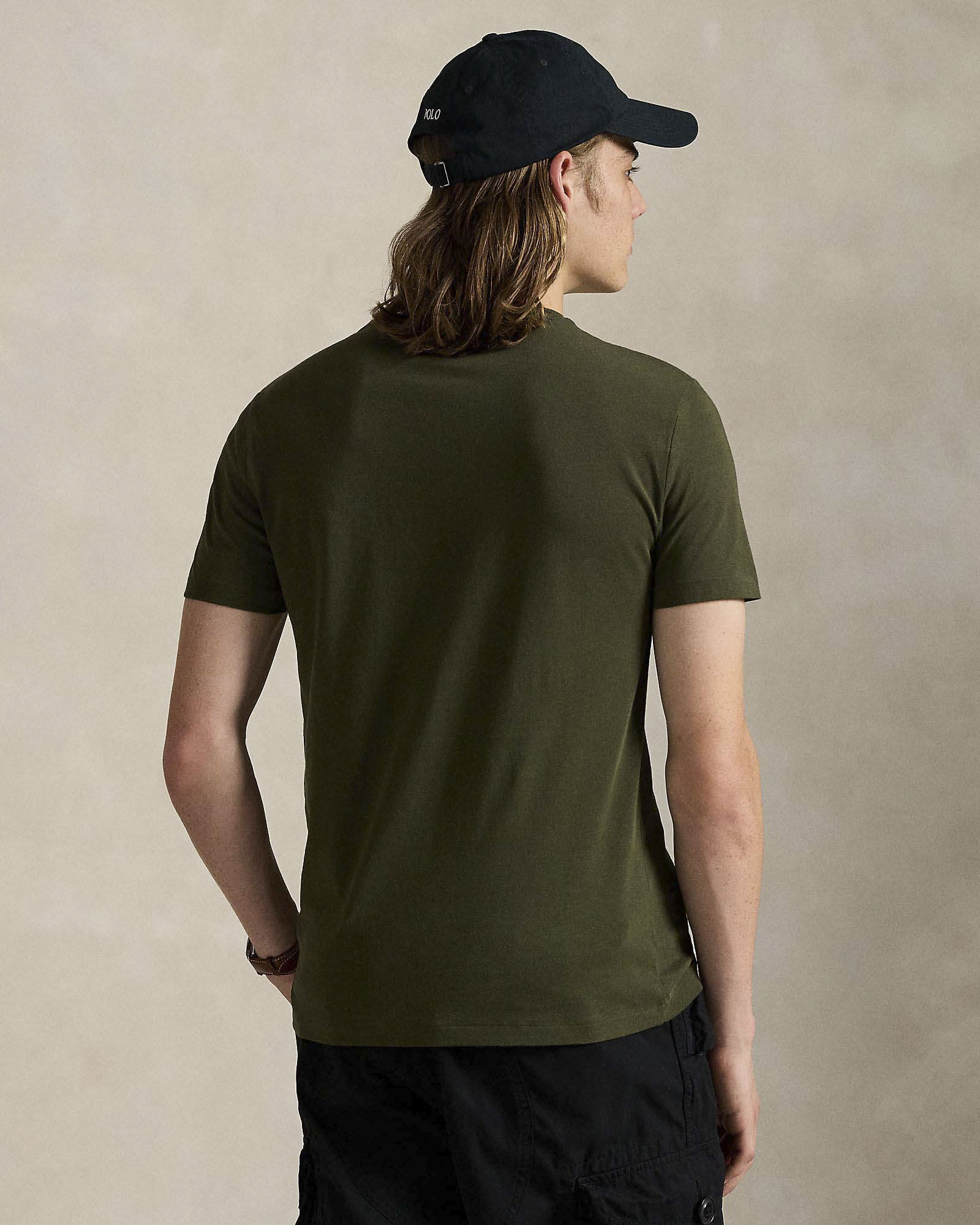 T-shirt Polo Ralph Lauren verde militare custom slim-fit in puro cotone con logo pony nero ricamato sul petto