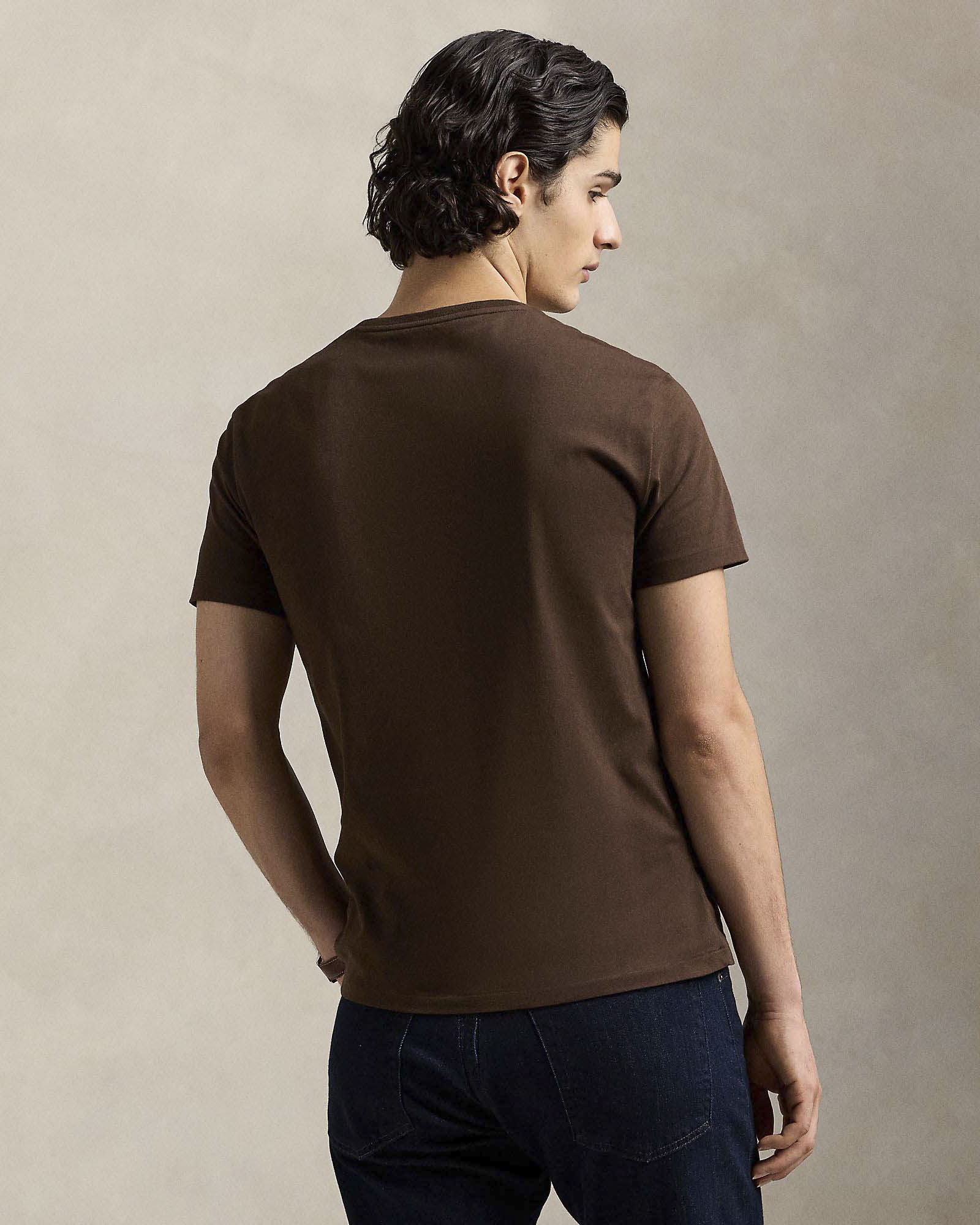 T-shirt Polo Ralph Lauren marrone custom slim-fit in puro cotone con logo pony bianco ricamato sul petto