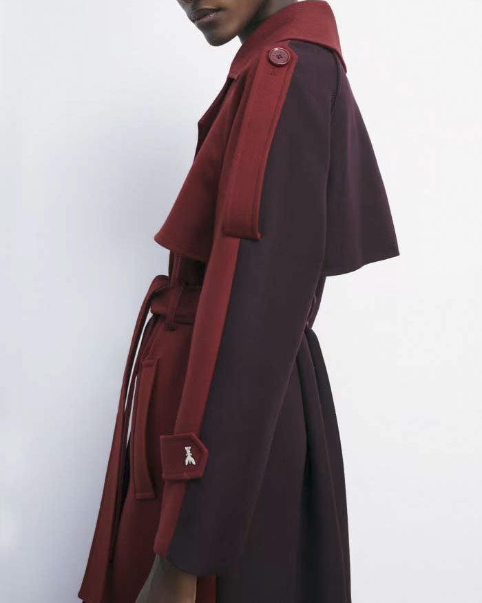 Cappotto rosso e bordeaux Patrizia Pepe in misto lana dalla linea a trench con cintura in vita image