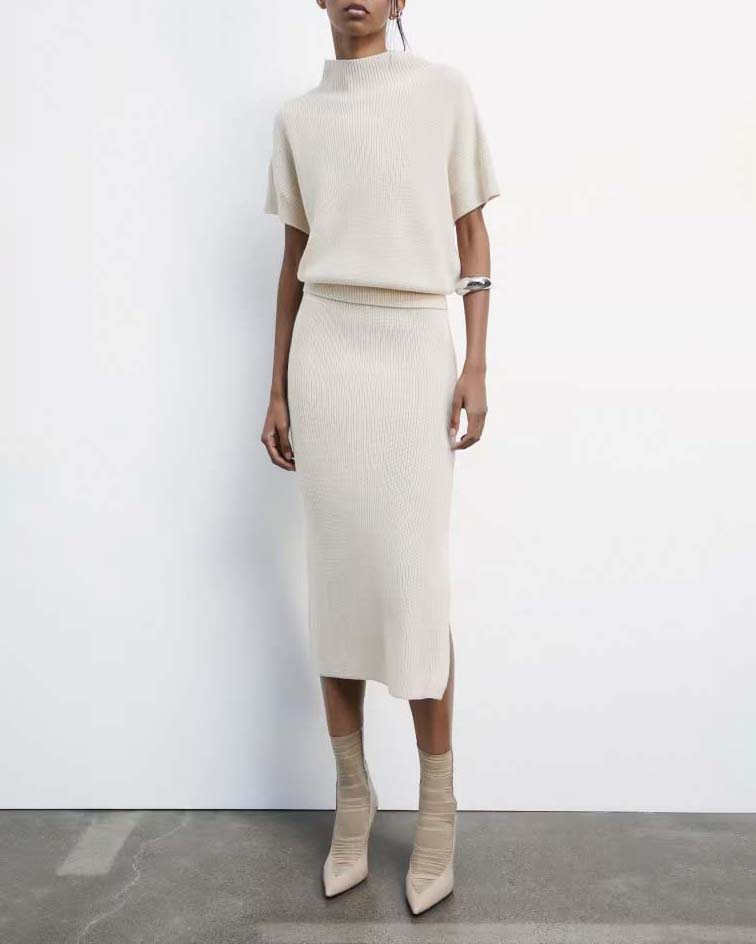 Gonna midi color burro Patrizia Pepe linea ESSENTIAL in maglia di - Main Image