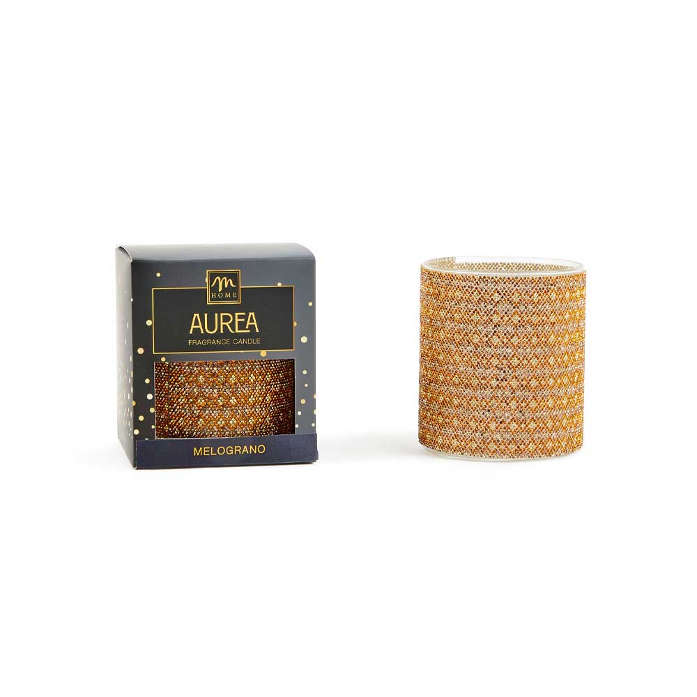 Mercury Aurea Candela Strass In Vetro 380 Gr Diametro 8,7x10h Cm Fragranza Melograno Colore Oro