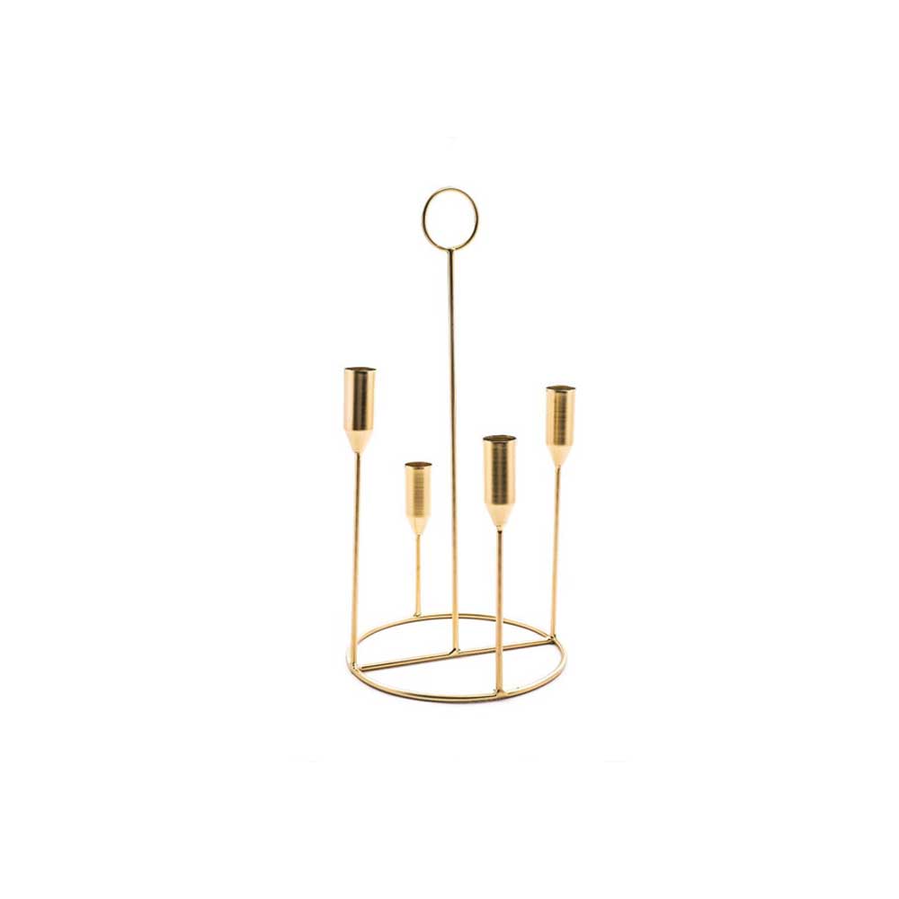 Mercury Portacandela A Stelo In Metallo Con 4 Fuochi 17x17x35h Cm Colore Oro