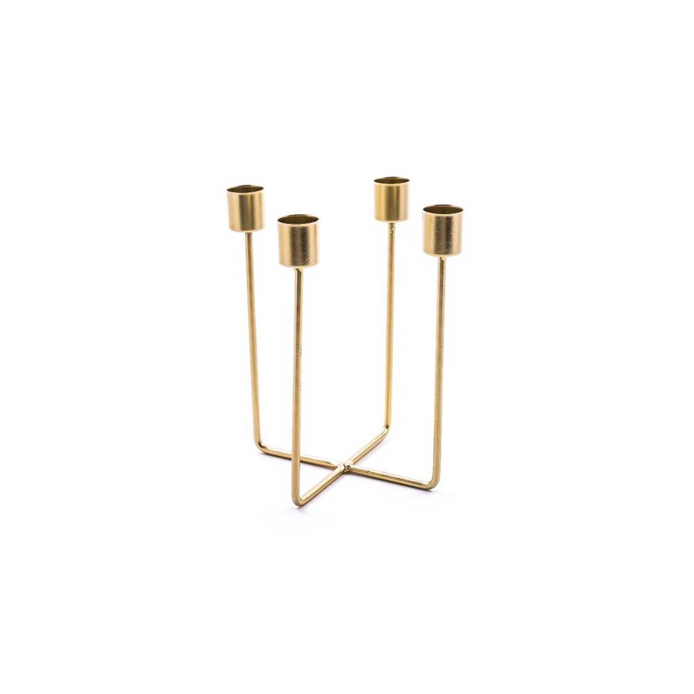 Mercury Portacandela A Stelo In Metallo Con 4 Fuochi 15x15x18h Cm Colore Oro