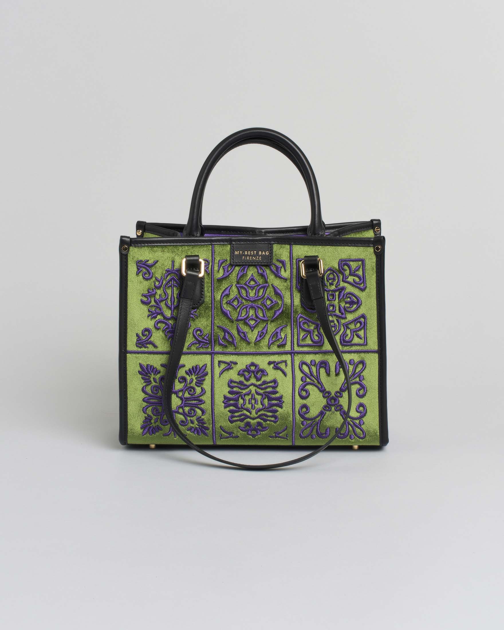 Borsa verde misura media My Best Bag in tessuto con ricami a