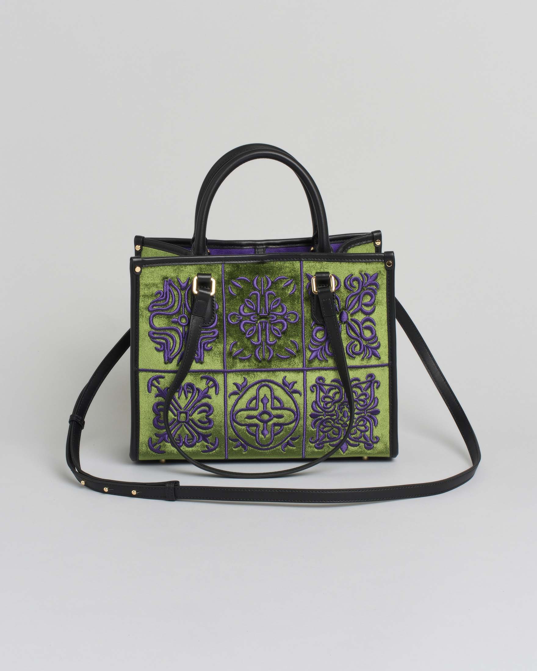 Borsa verde misura media My Best Bag in tessuto con ricami a