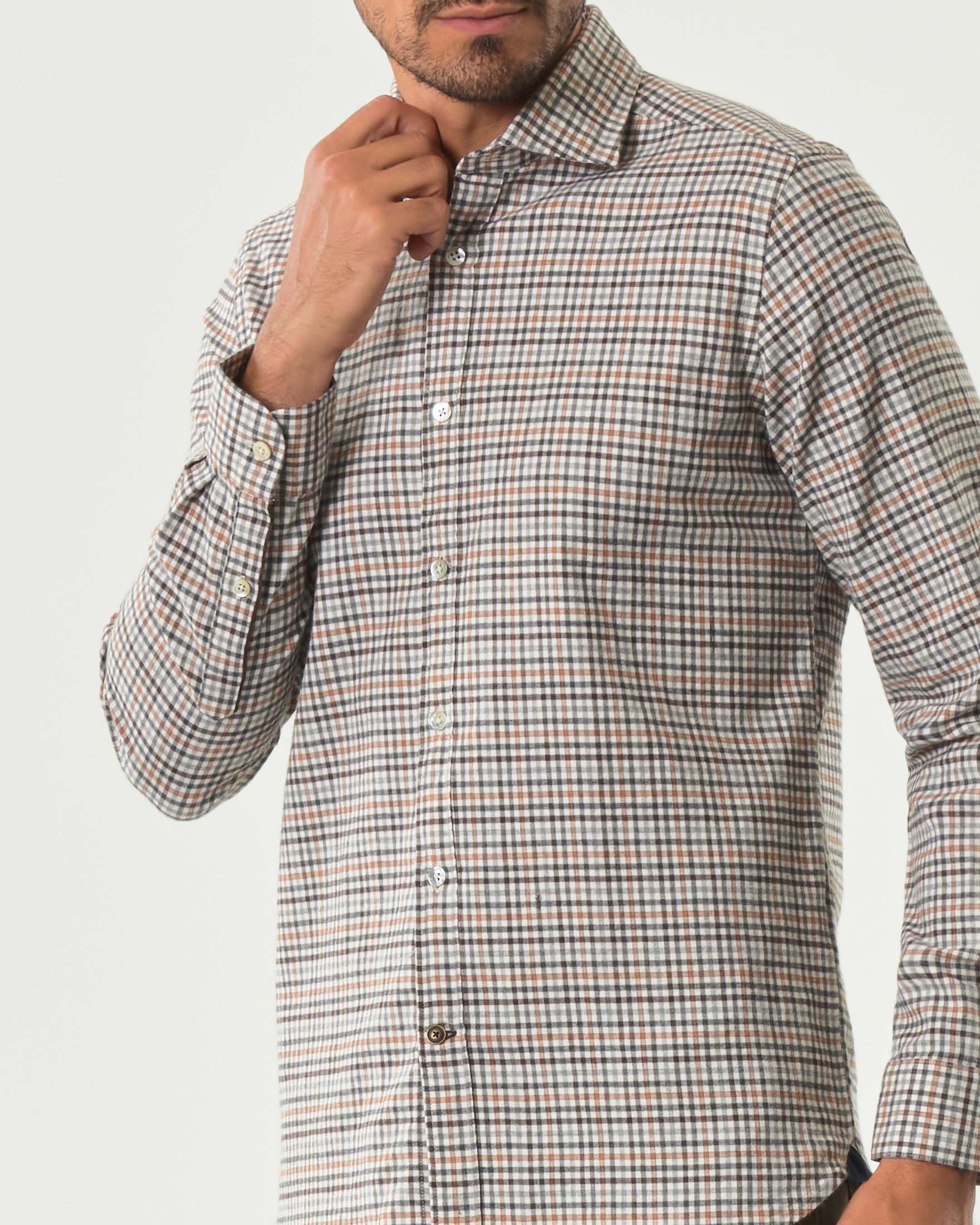 Camicia Alley Docks a quadretti grigi moro e arancio in flanella di puro cotone image