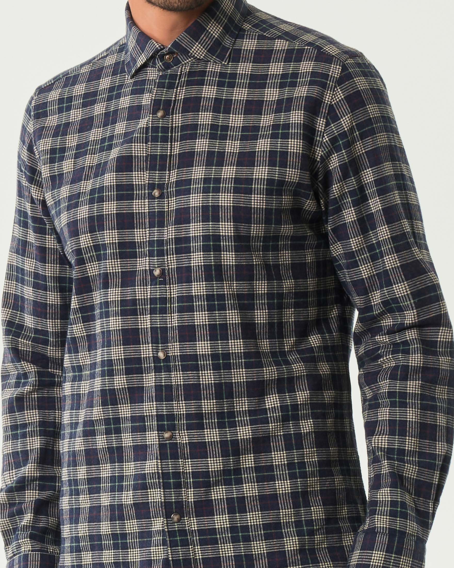 Camicia Alley Docks a quadretti blu e beige in flanella di puro cotone con bottoni automatici image