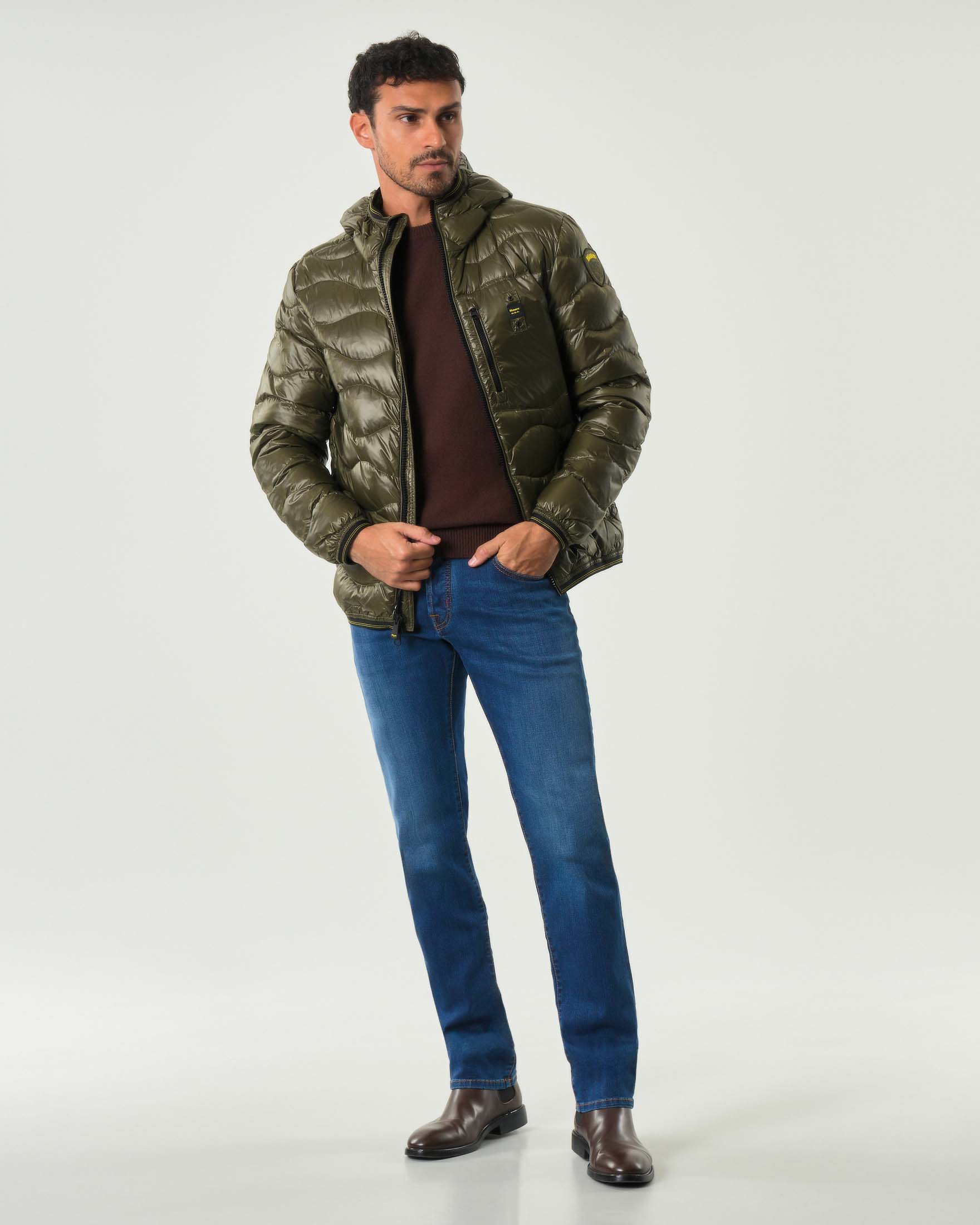 Piumino Wave Blauer verde militare con cappuccio fisso e trapuntatura ad onde image