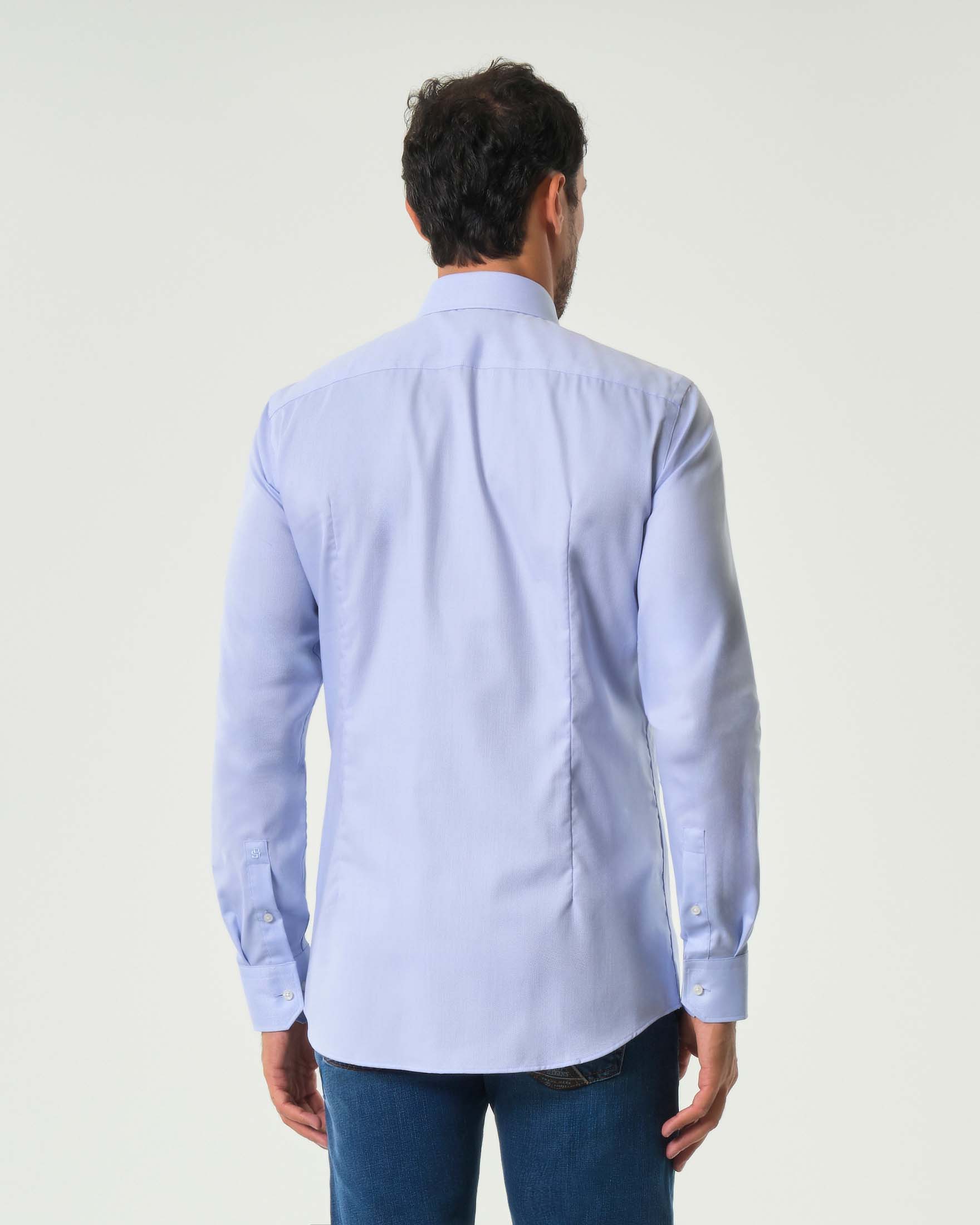 Camicia Spread Boss azzurra in puro cotone Oxford con colletto aperto alla francese