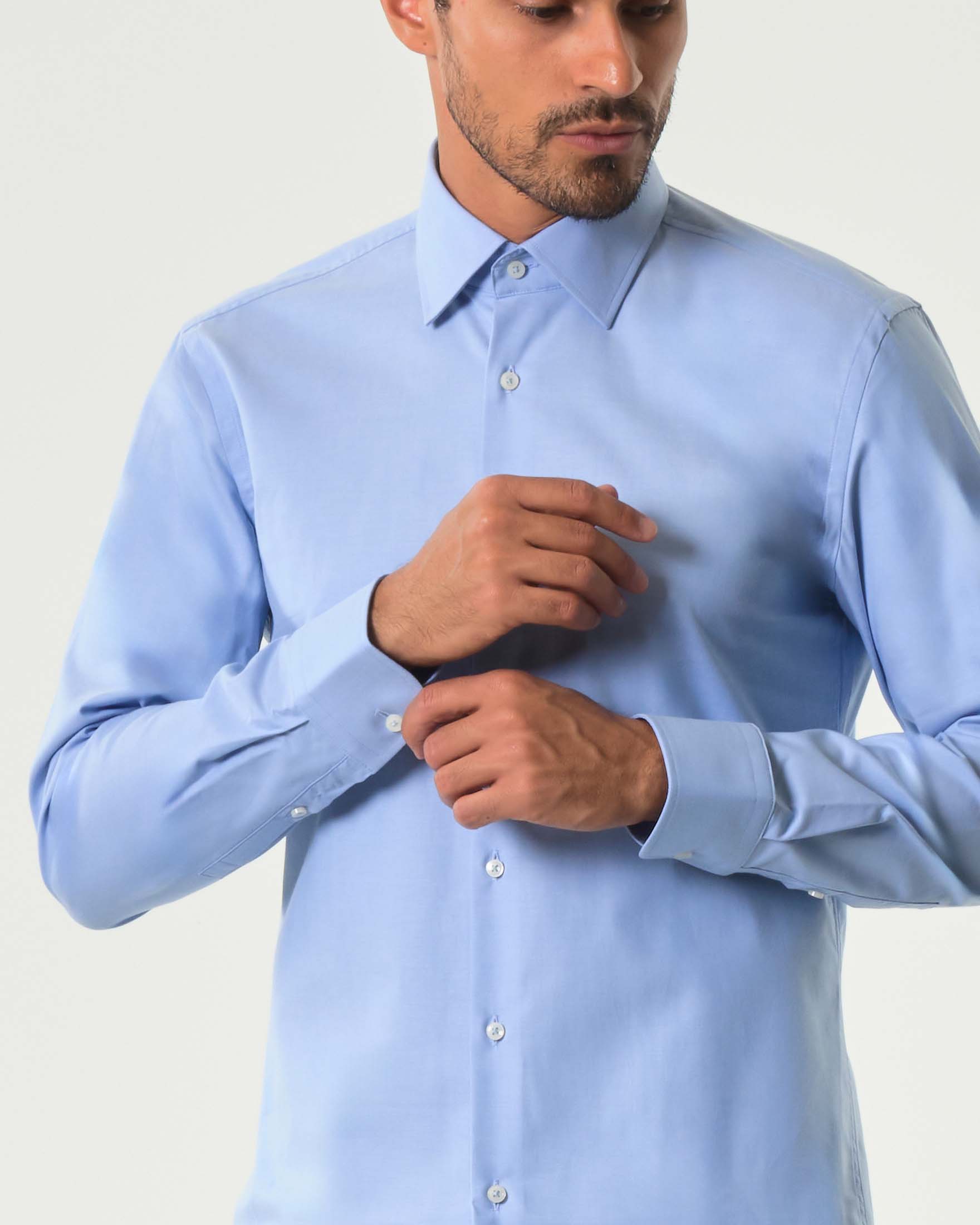 Camicia Hank Boss azzurra slim-fit in twill di cotone stretch con colletto Kent image