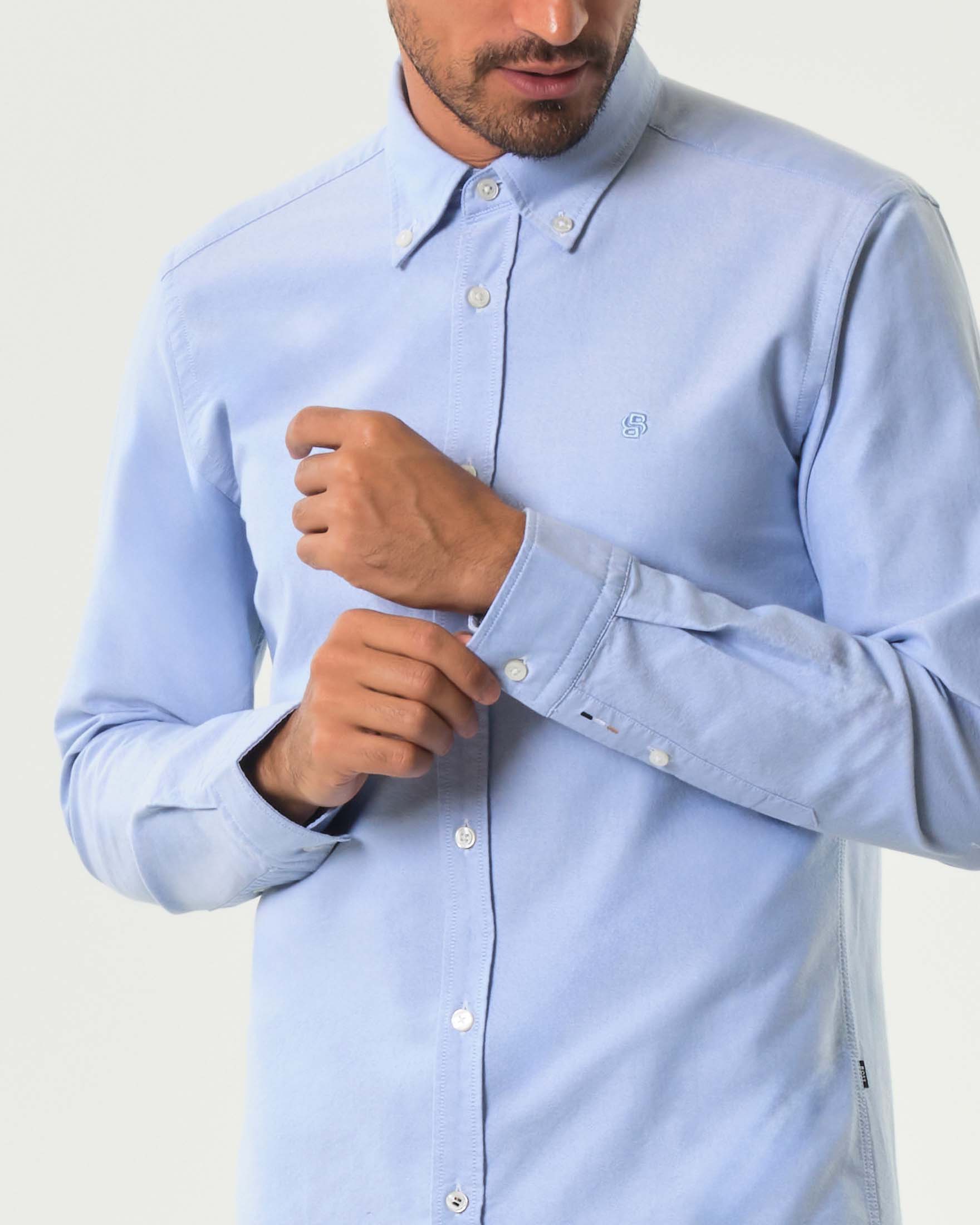 Camicia Roan Boss azzurra in puro Oxford di cotone con colletto button-down image