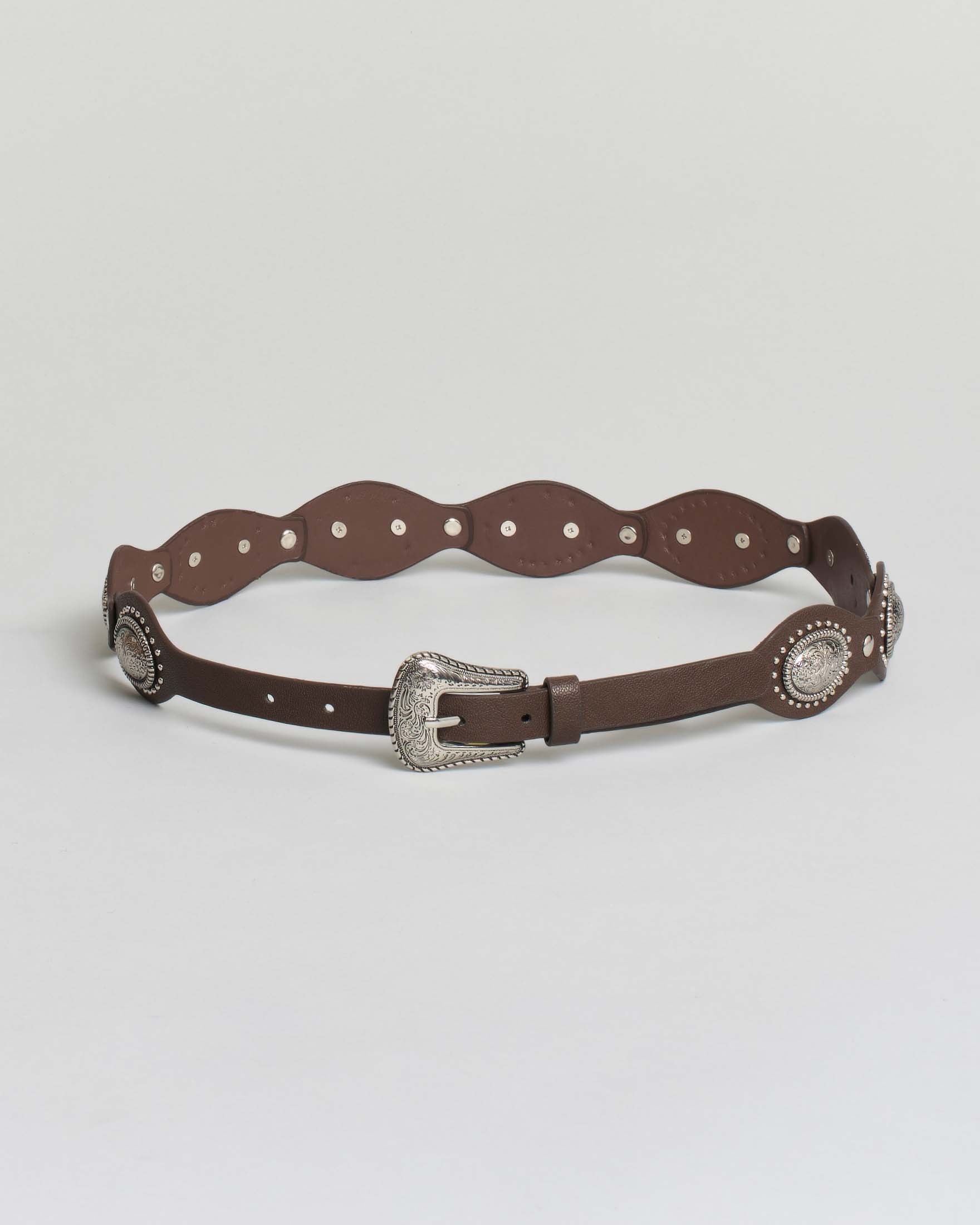 Cintura marrone Hlo! in similpelle di ispirazione texana con dettagli e fibbia in metallo lavorato