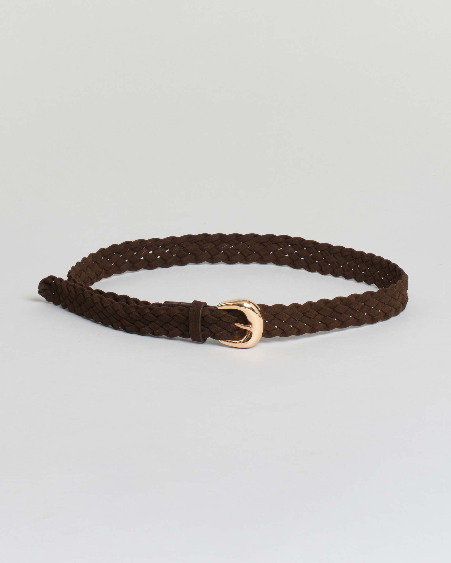 Cintura marrone Hlo! in similpelle effetto suede intrecciata con fibbia dorata