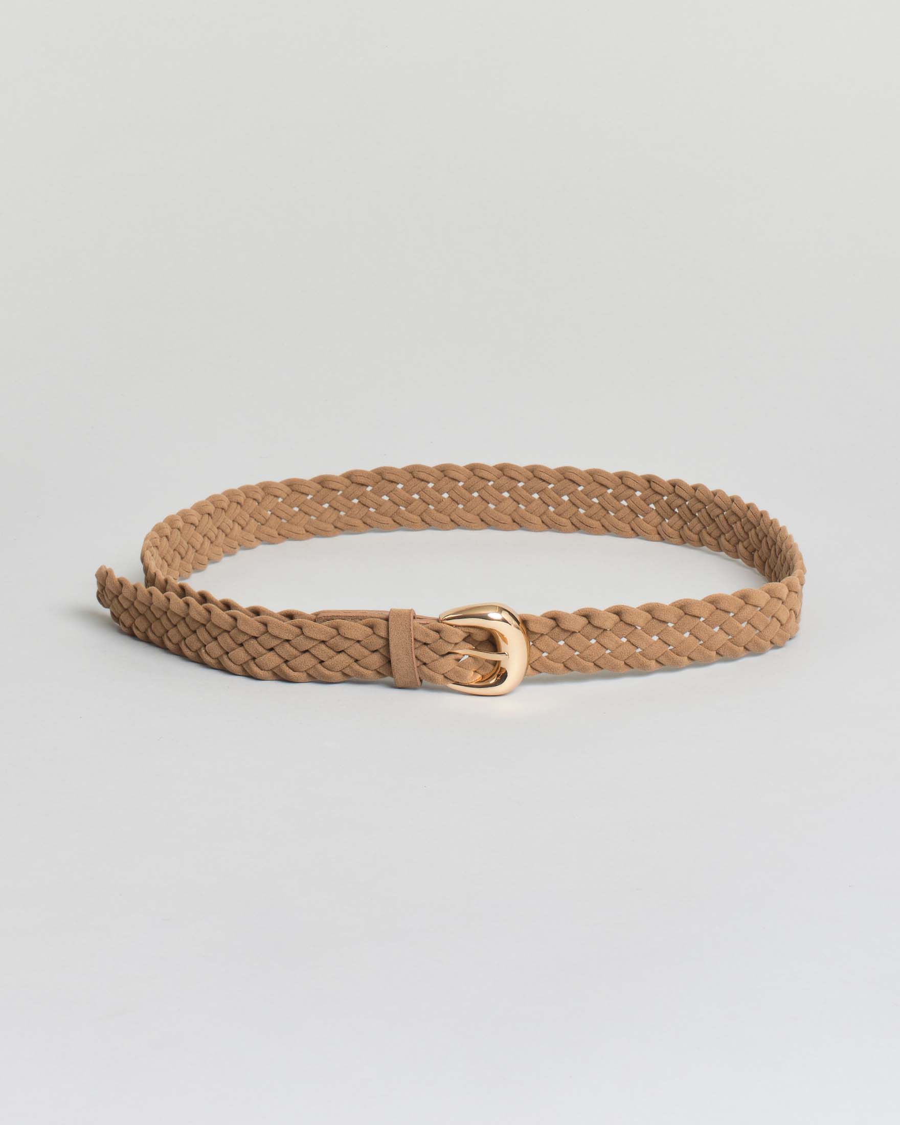 Cintura color taupe Hlo! in similpelle effetto suede intrecciata con fibbia dorata