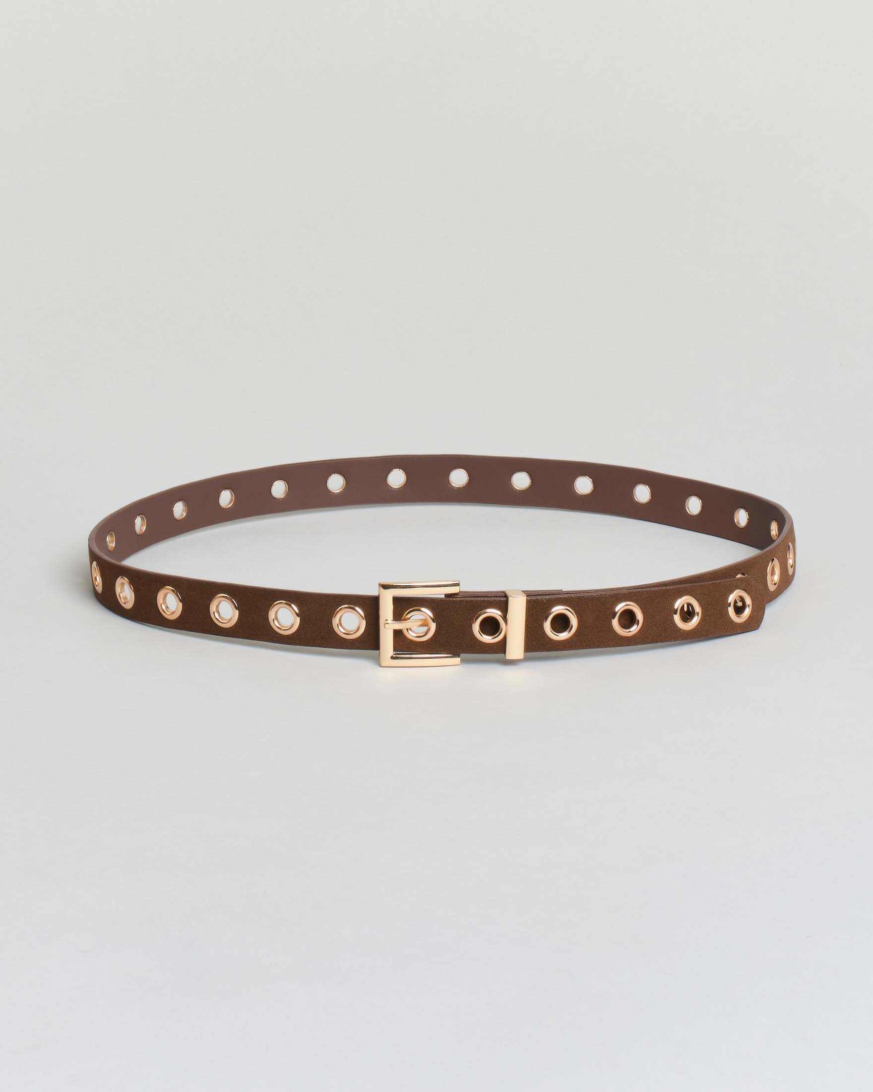 Cintura sottile Hlo! color taupe in similpelle liscia con borchie in metallo dorato