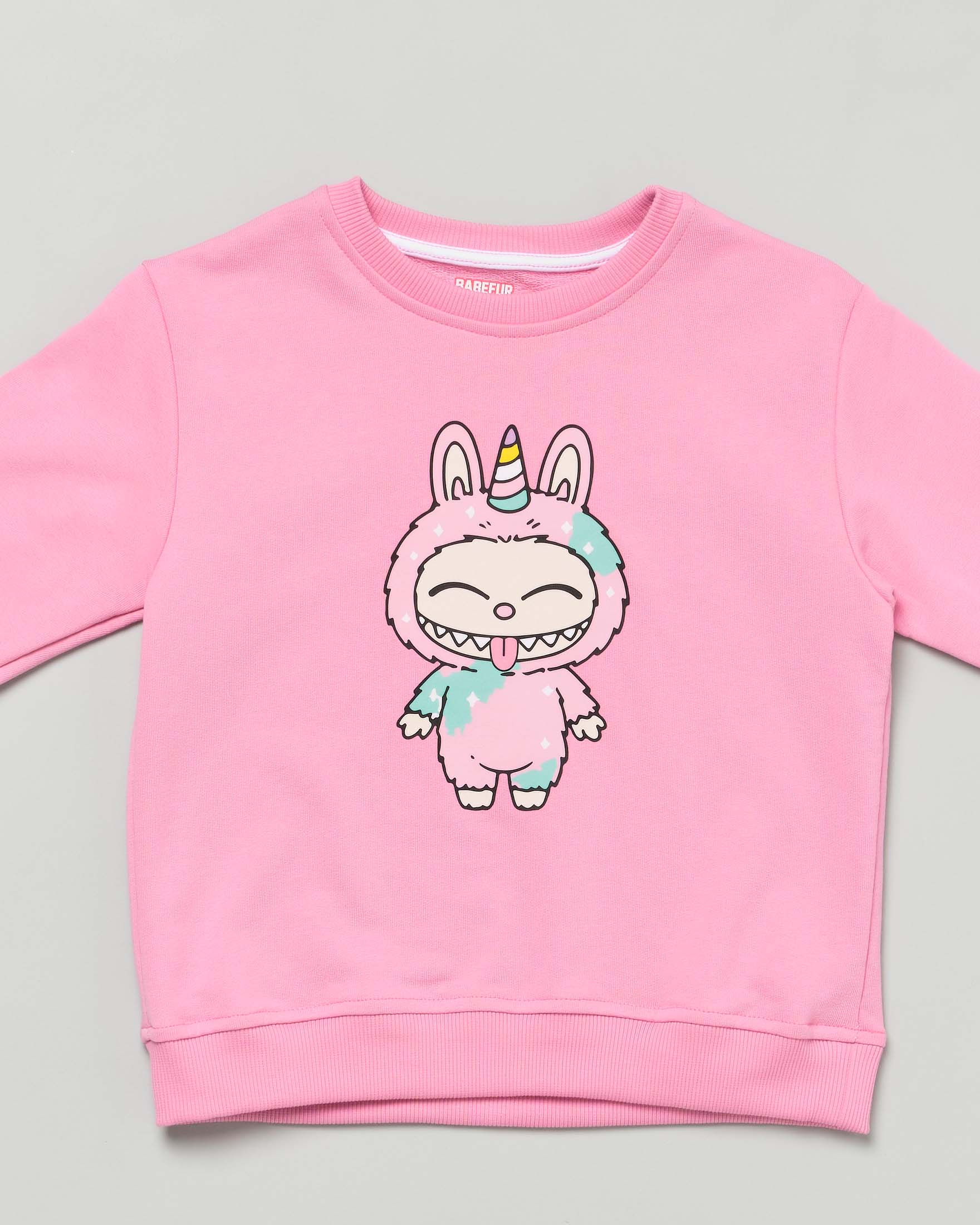 Felpa Mousse rosa in cotone con stampa Labubu unicorno image