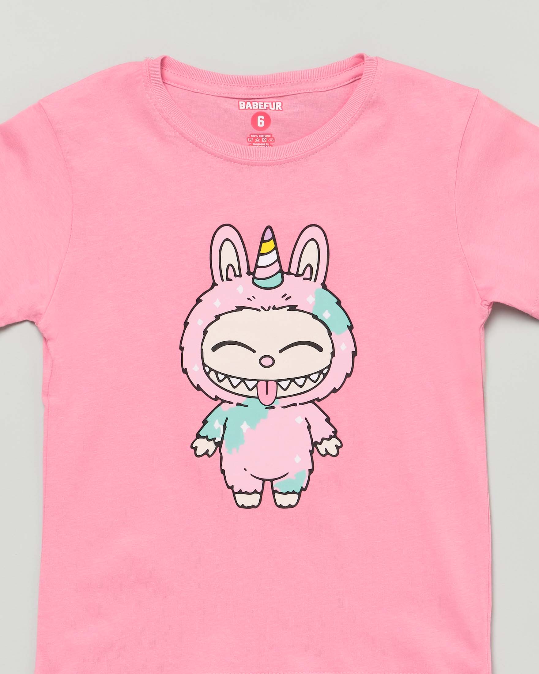 T-shirt Mousse rosa in cotone con stampa Labubu unicorno image