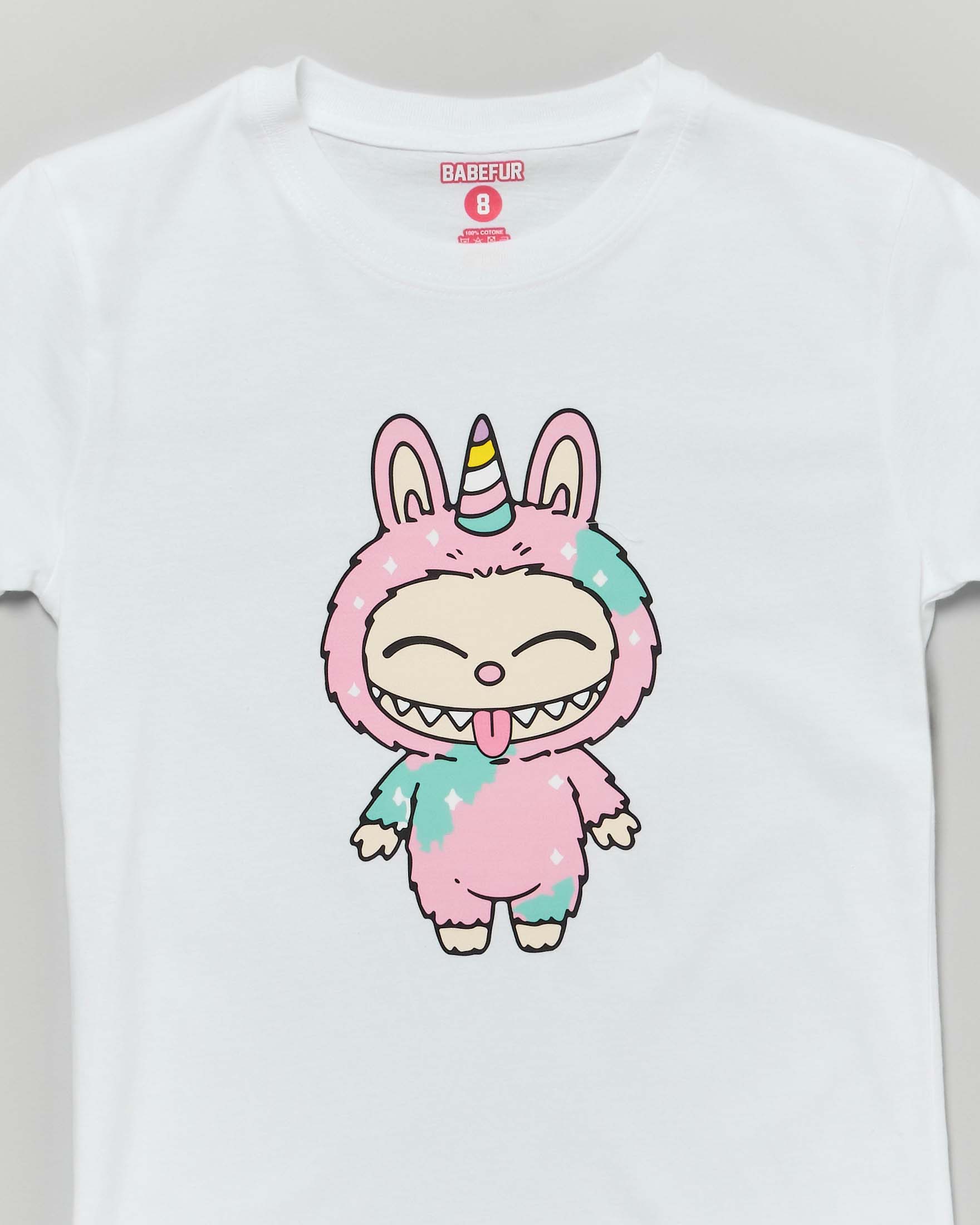 T-shirt Mousse bianca in cotone con stampa Labubu unicorno image