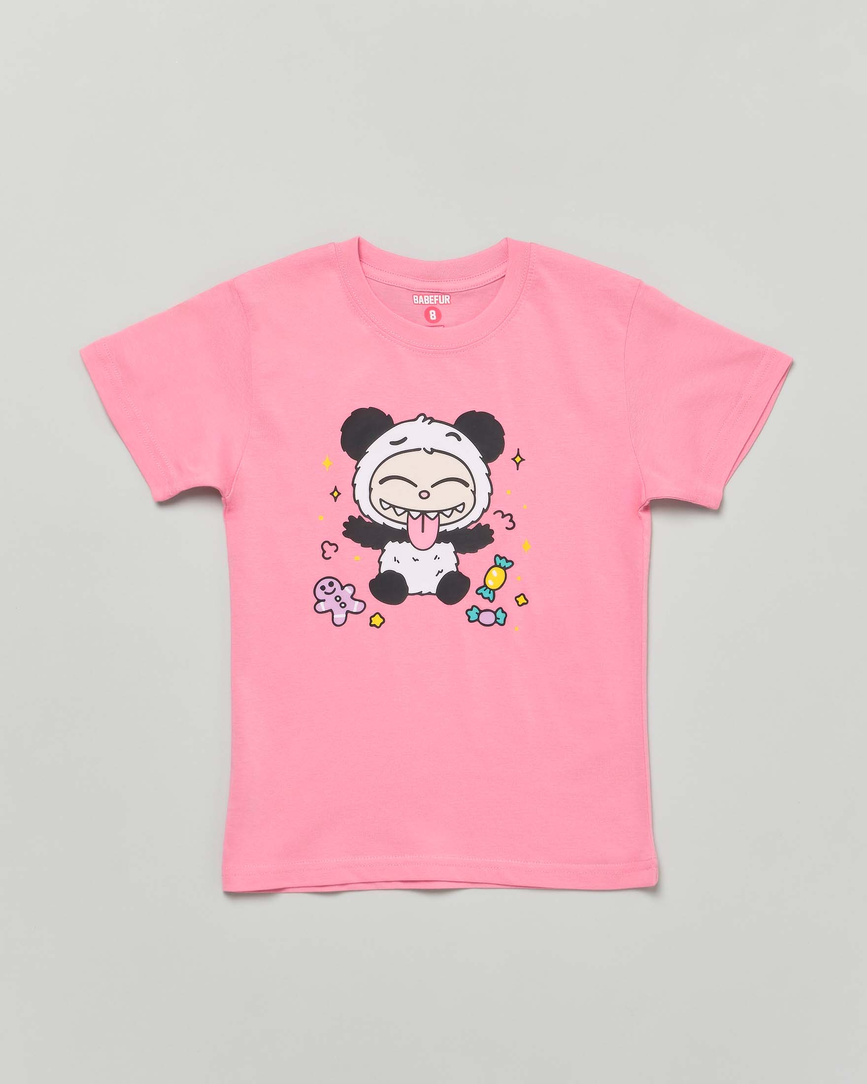 T-shirt Mousse rosa in cotone con stampa Labubu panda