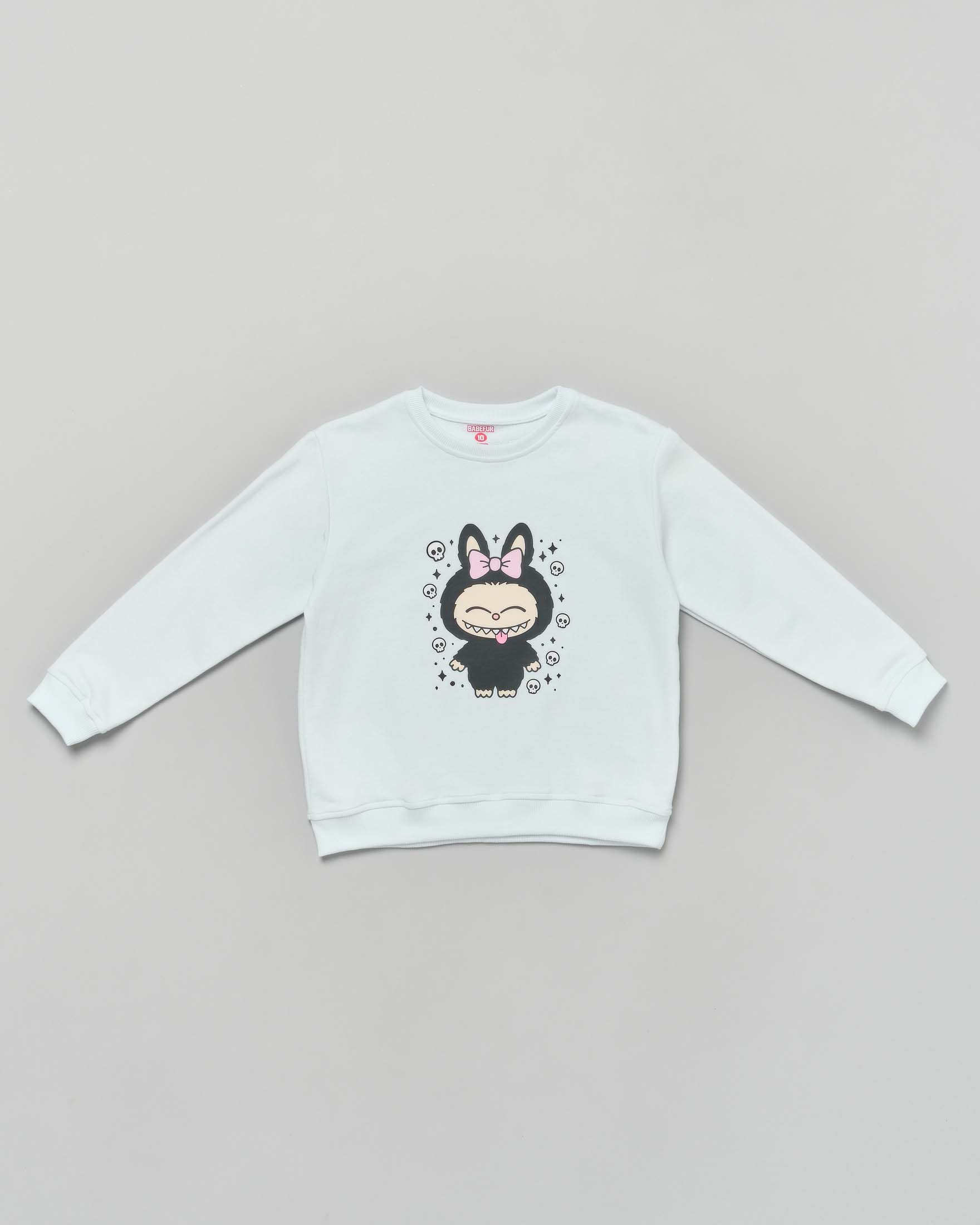 Felpa Mousse bianca in cotone con stampa Labubu teschietti