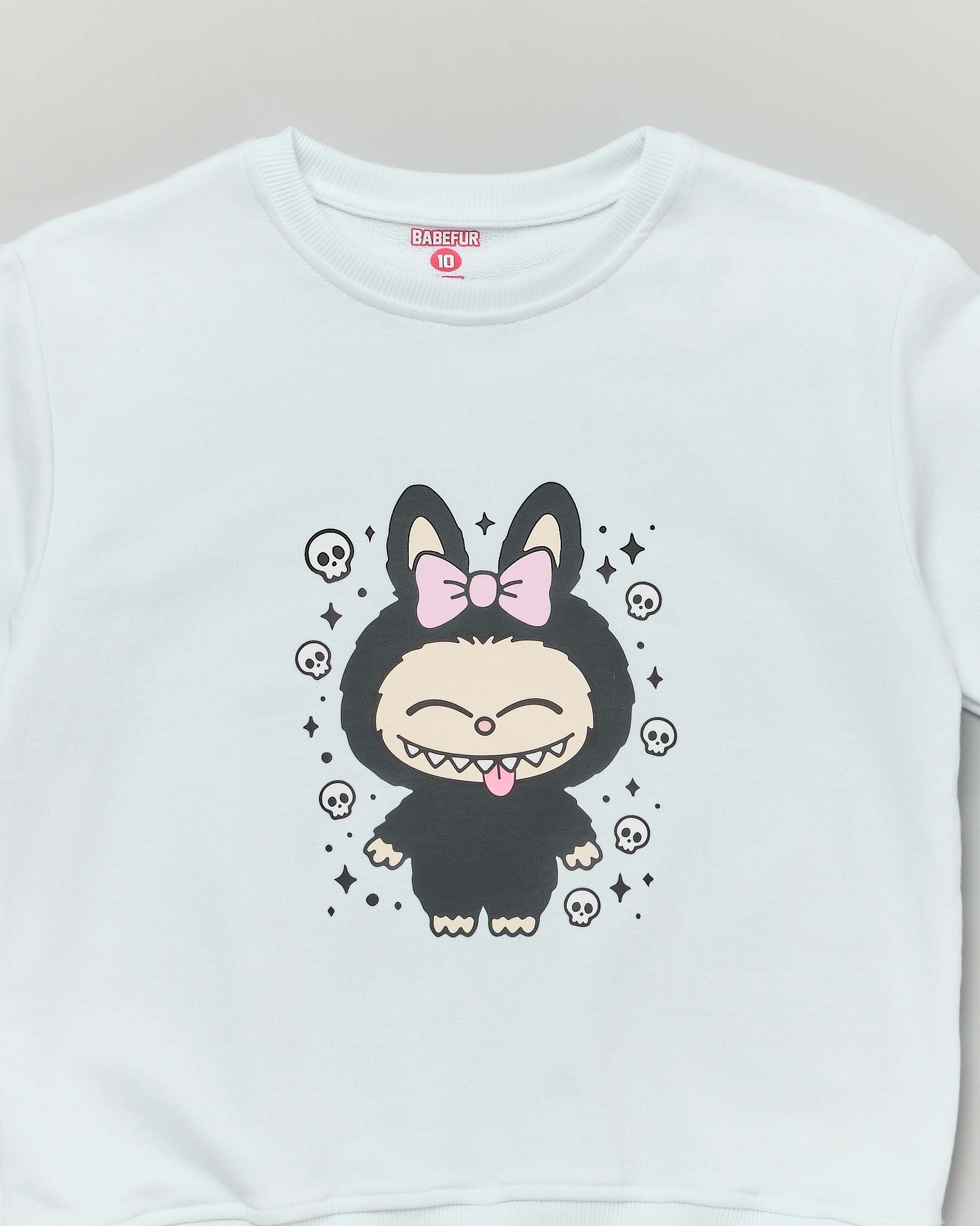 Felpa Mousse bianca in cotone con stampa Labubu teschietti image