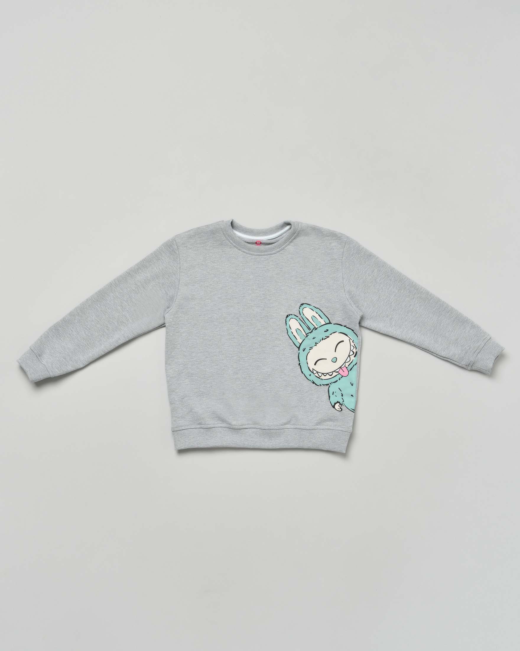 Felpa Mousse grigia in cotone con stampa Labubu verde acqua