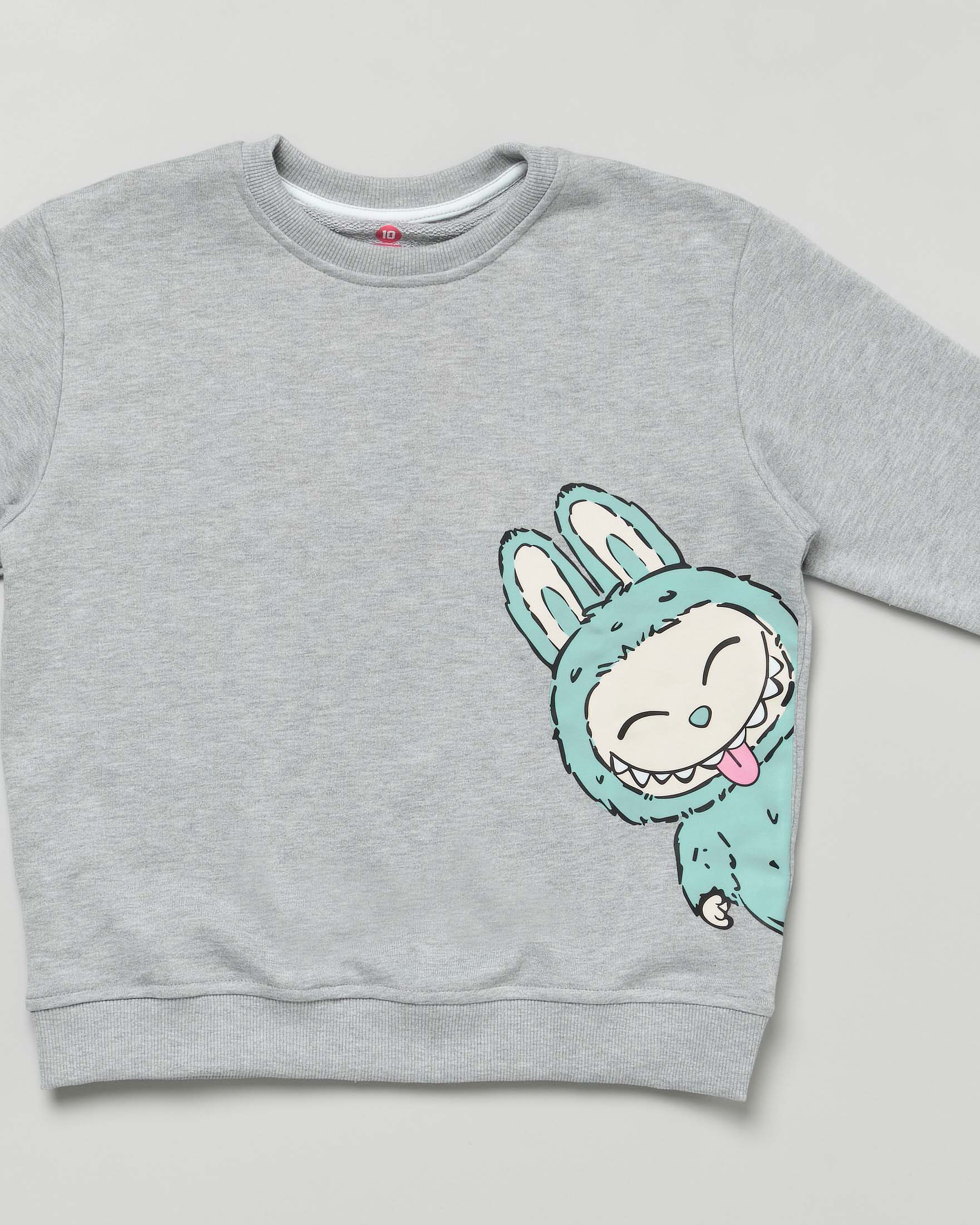 Felpa Mousse grigia in cotone con stampa Labubu verde acqua image
