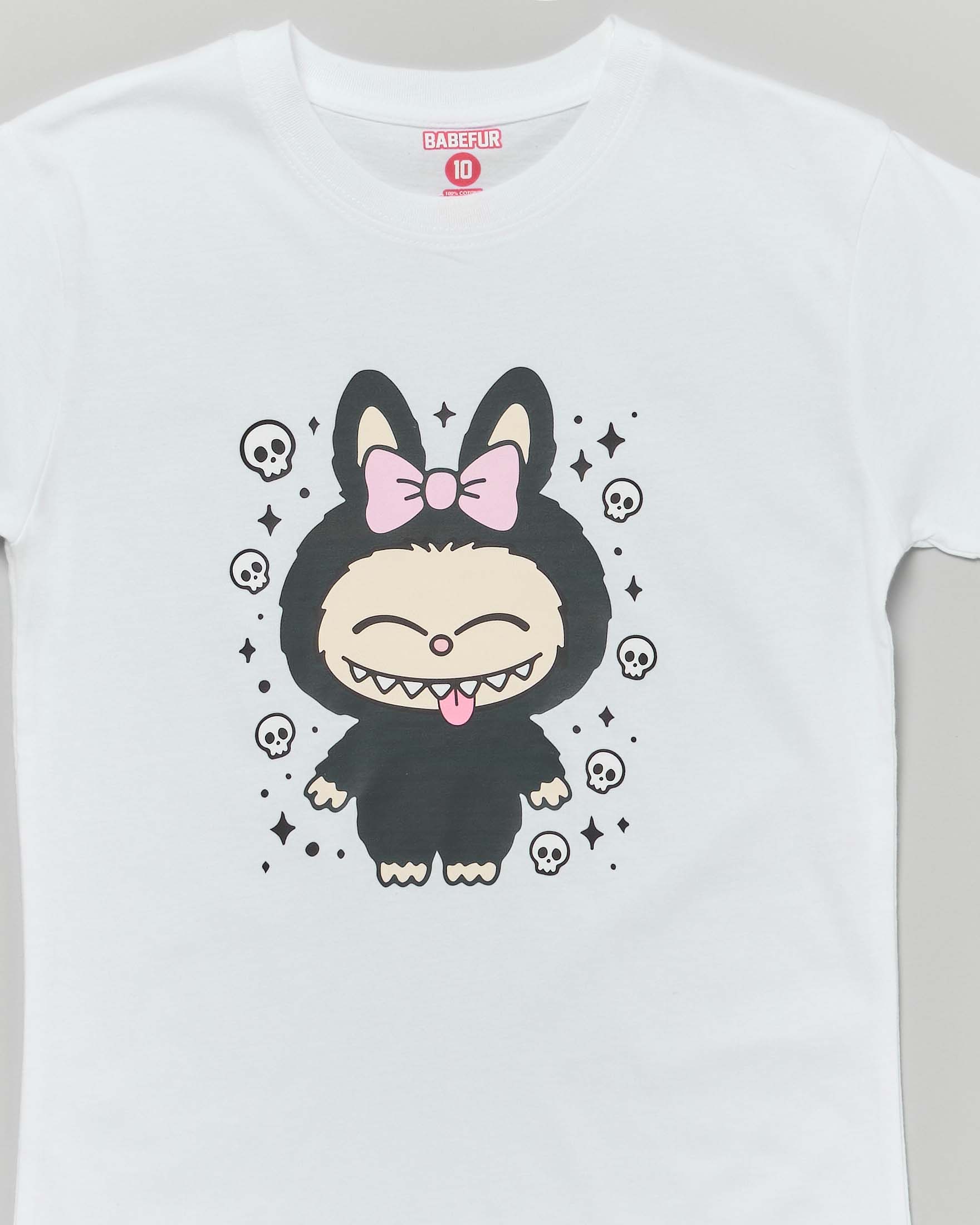 T-shirt Mousse bianca in cotone con stampa Labubu teschietti image